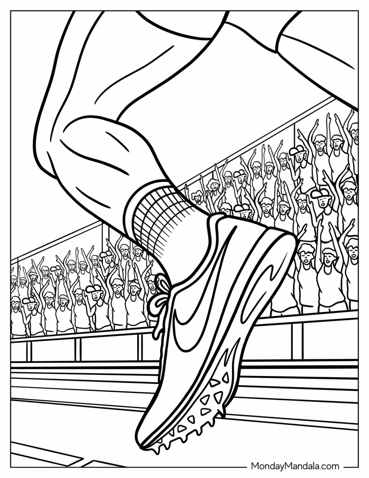 Track & Field Runner Wearing Nike Coloring Page Spike Shoes coloring page