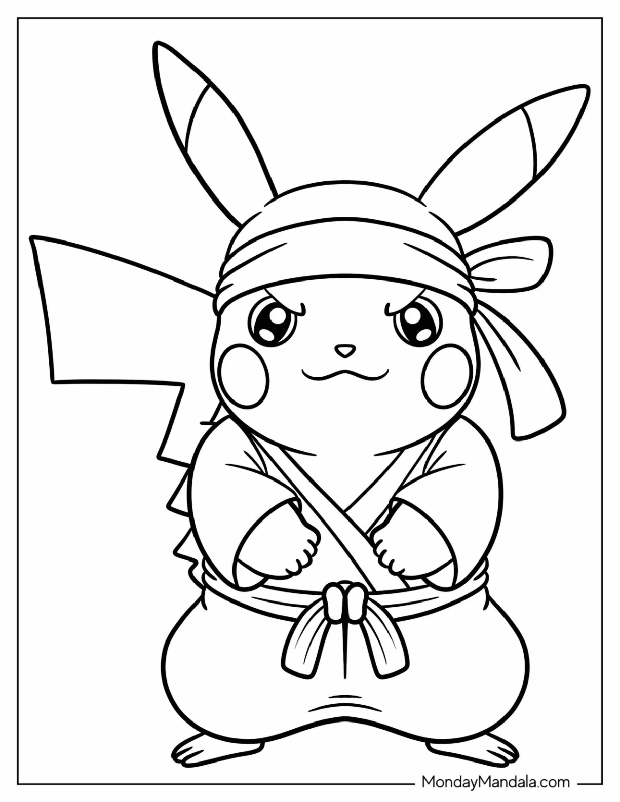 Adorable Ninja Pikachu Coloring Sheet For Kids coloring page