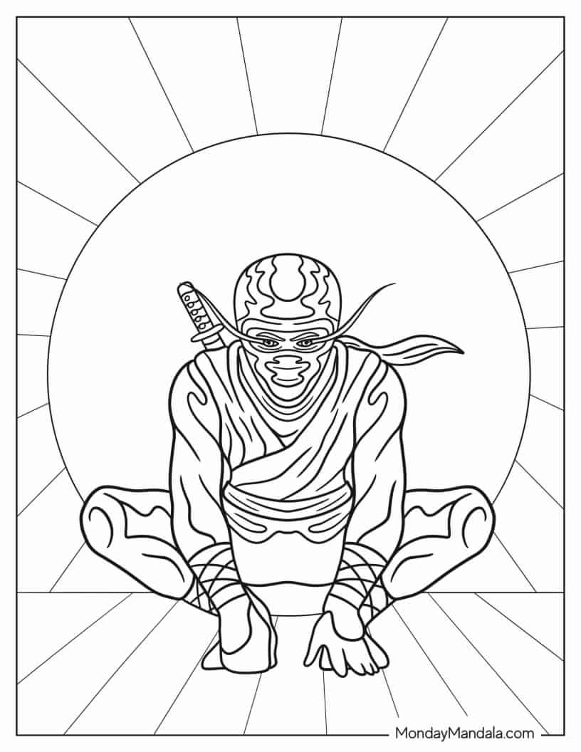 Detailed Ninja Crouching Low Coloring Sheet coloring page