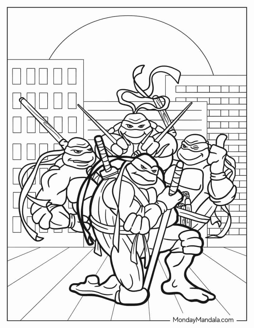 Detailed Ninja Turtles Coloring Page coloring page — printable line art