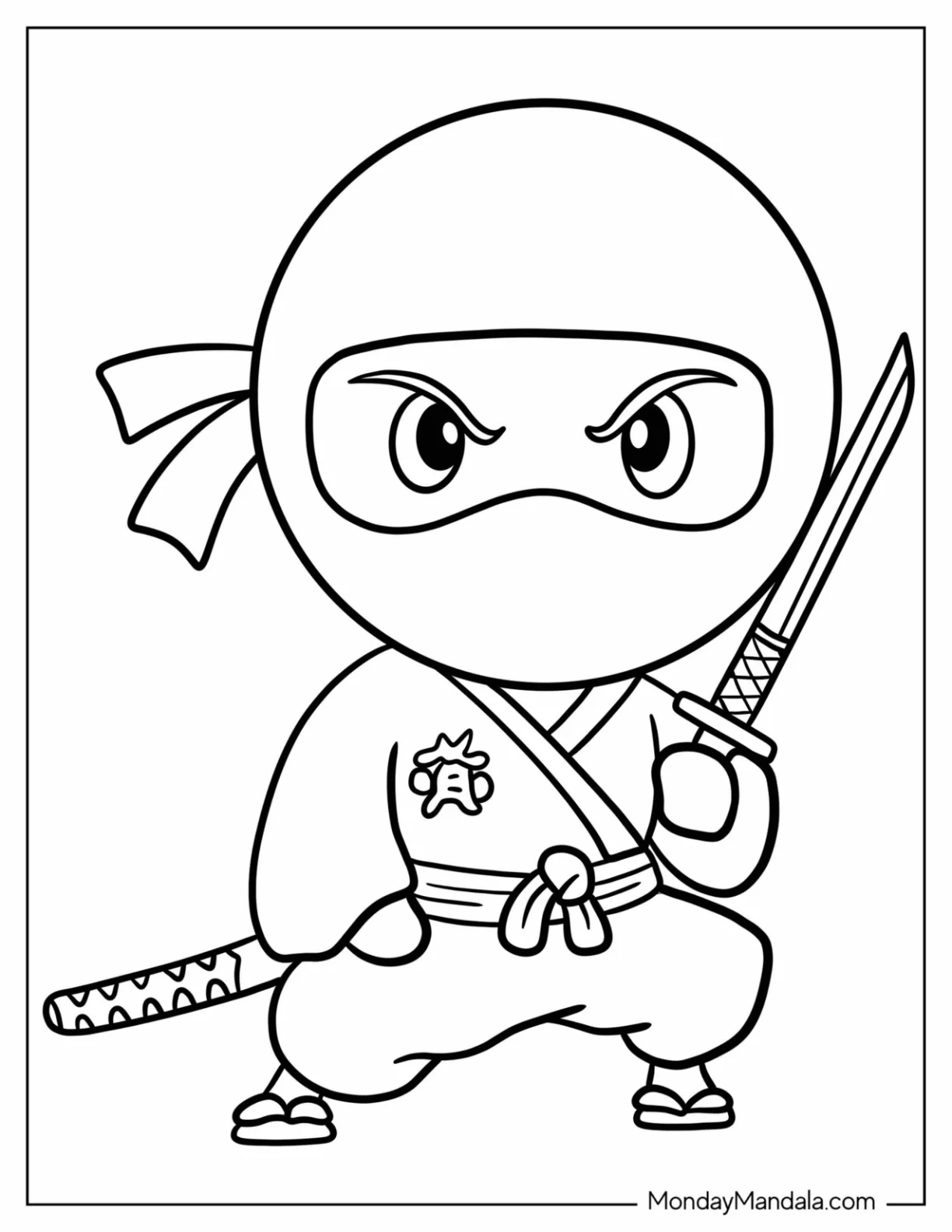 Easy Chibi Ninja With A Sword Coloring Page For Preschoolers coloring page