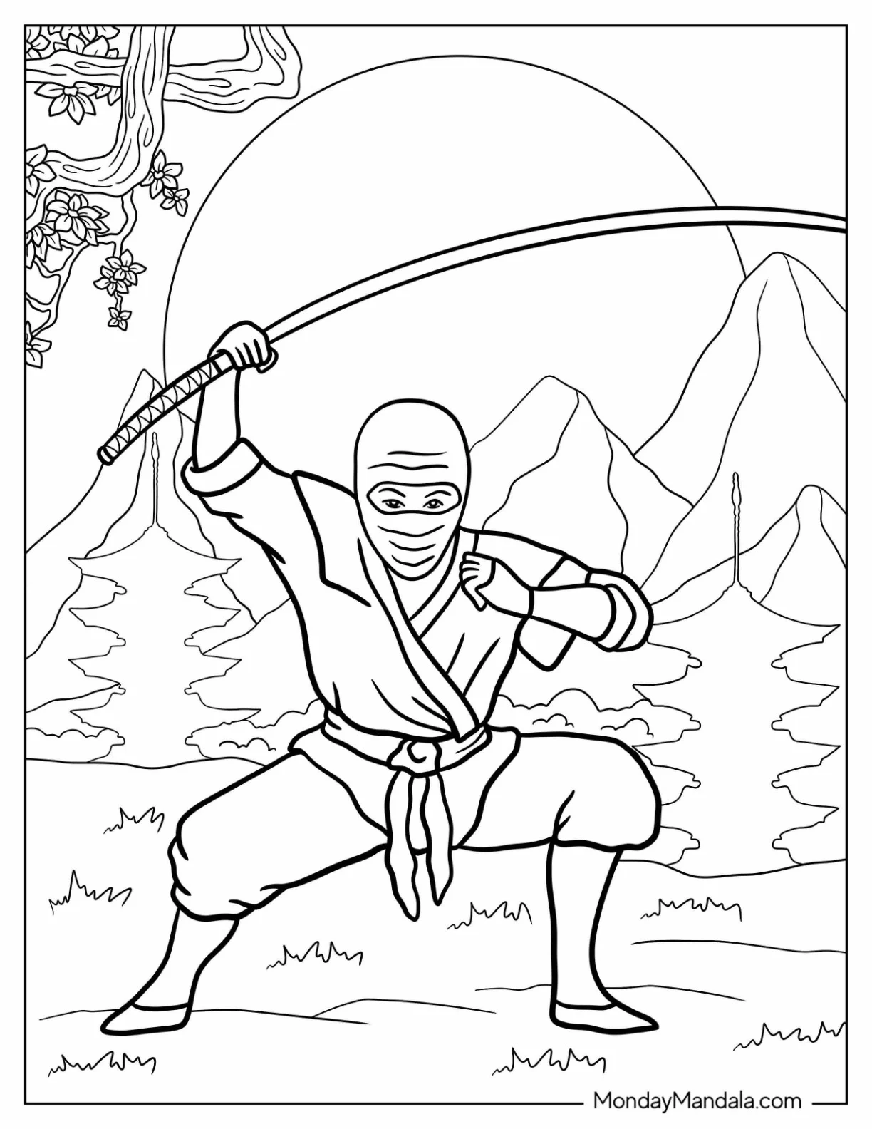 Fierce Ninja In The Mountains Coloring sheet coloring page