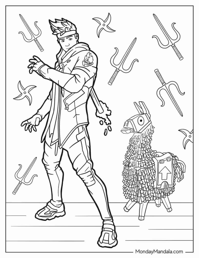 Fortnite Ninja With Llama Coloring In coloring page