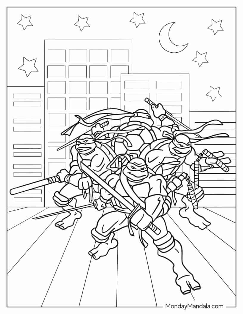 Leonardo, Donatello, Raphael, _ Michaelangelo Ninja Turtles coloring page