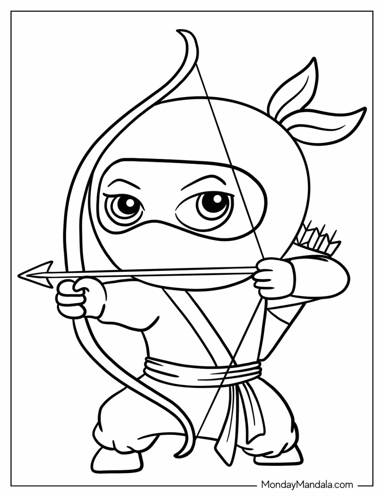 Ninja Shooting An Arrow Coloring Sheet For Kids coloring page — printable line art