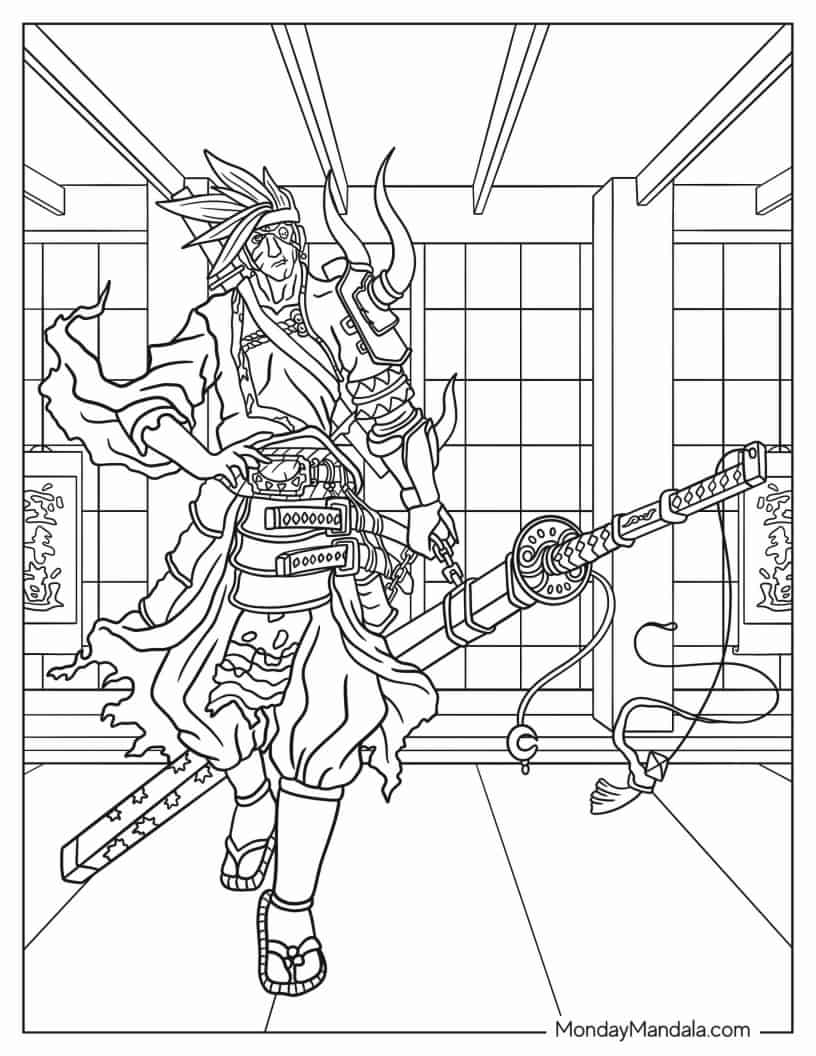 Samurai Genji Ninja Fighter coloring page — printable line art