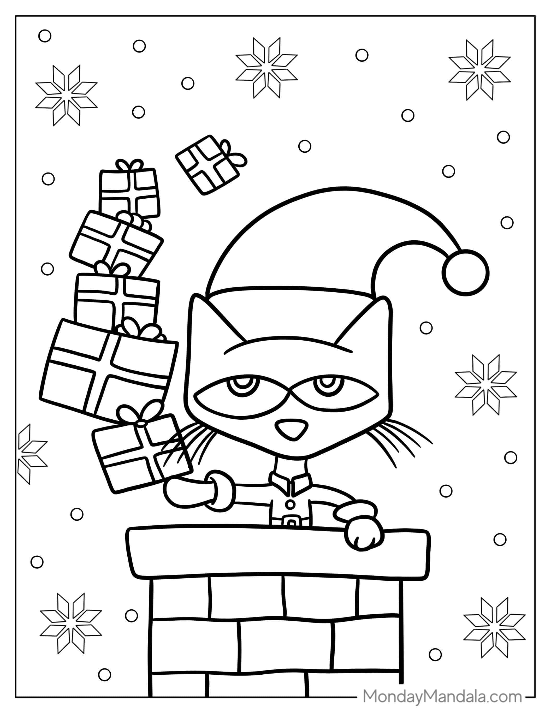 Christmas Themed Pete The Cat Coloring Page coloring page