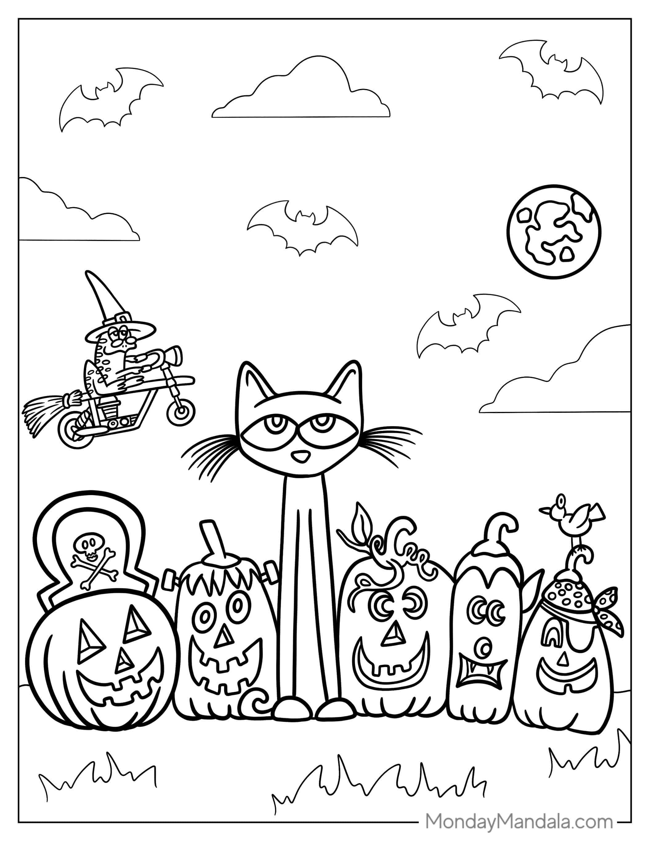 Coloring Page Of Pete The Cat During Halloween coloring page