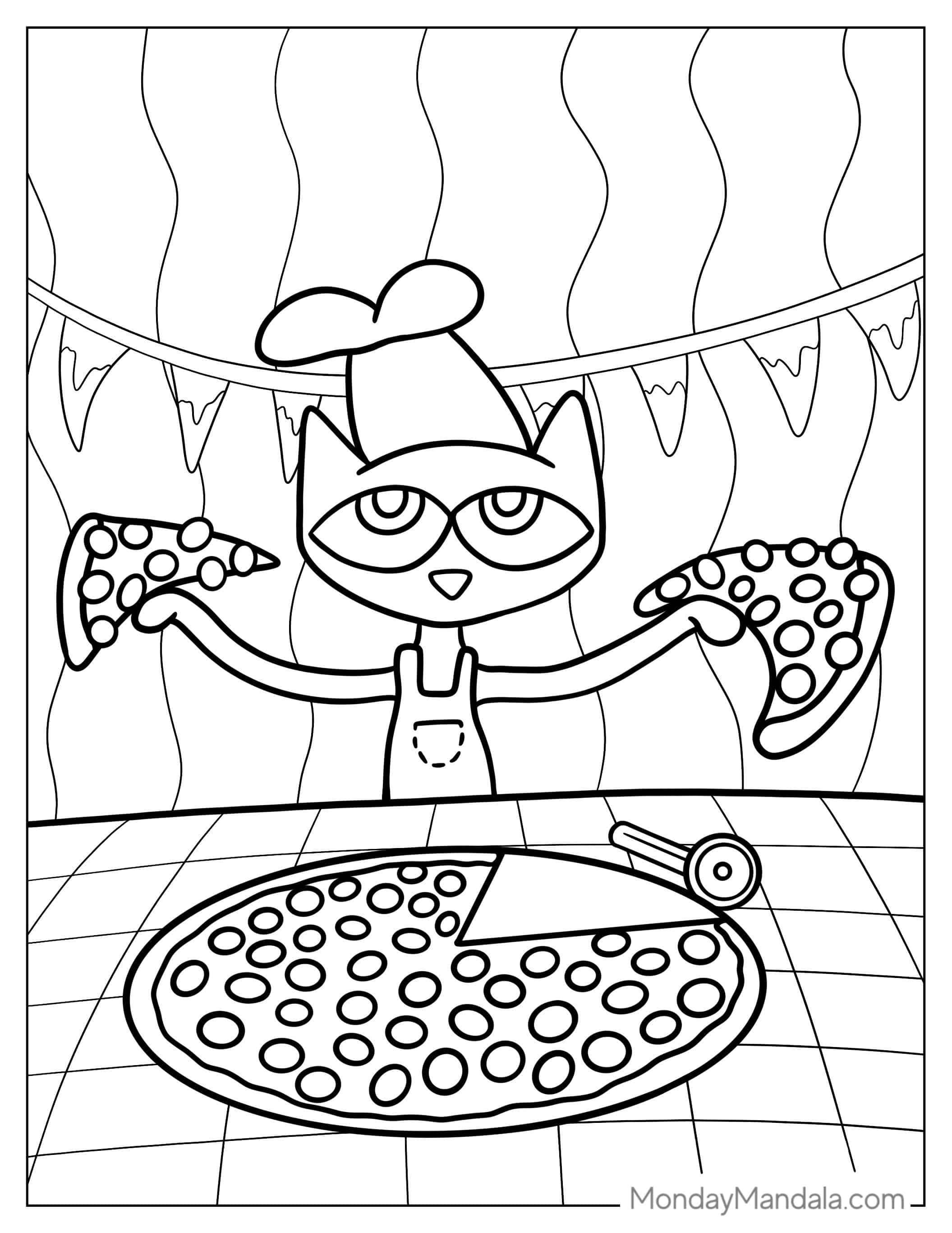 Coloring Page Of Pete The Cat Making Pizza coloring page
