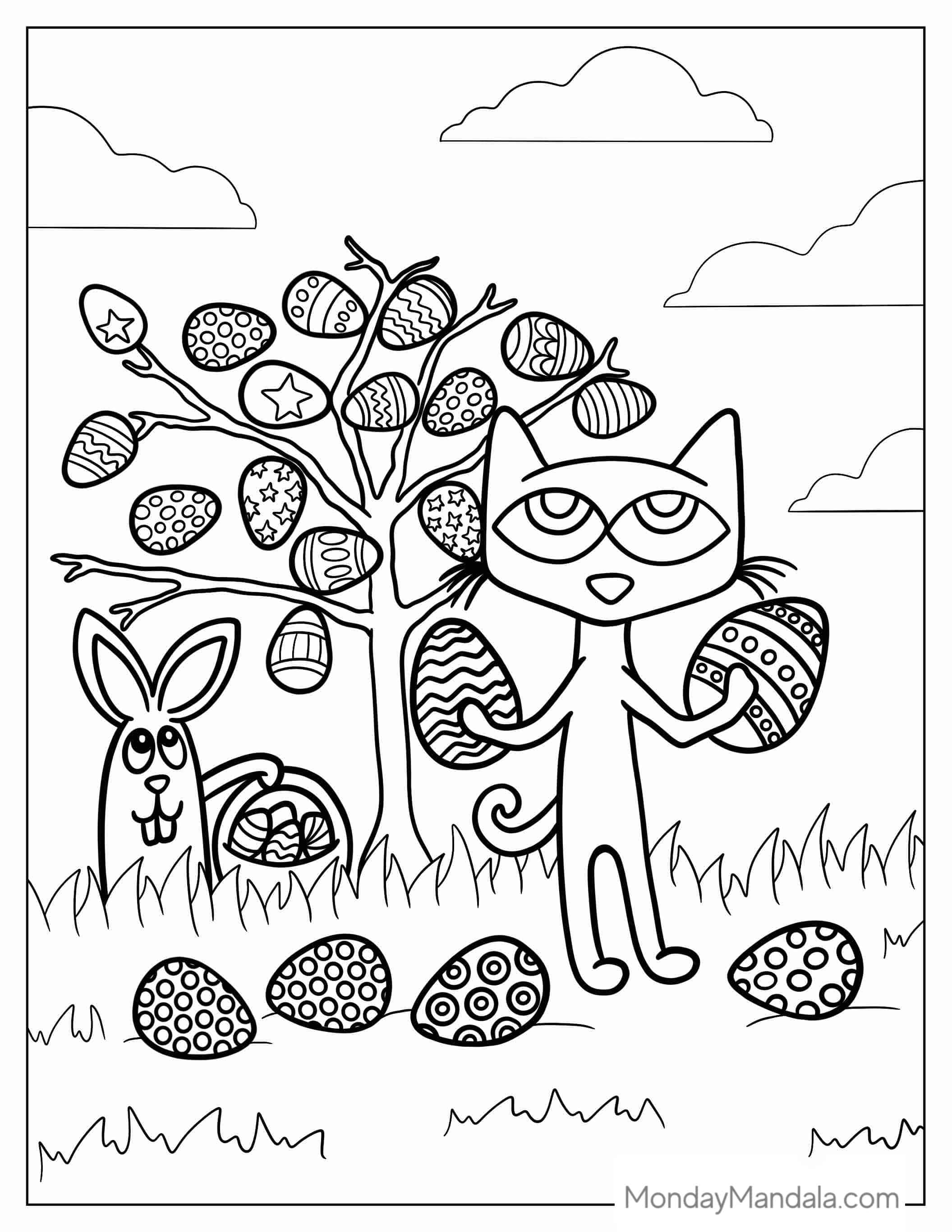 Easter Themed Pete The Cat_ coloring page — printable line art