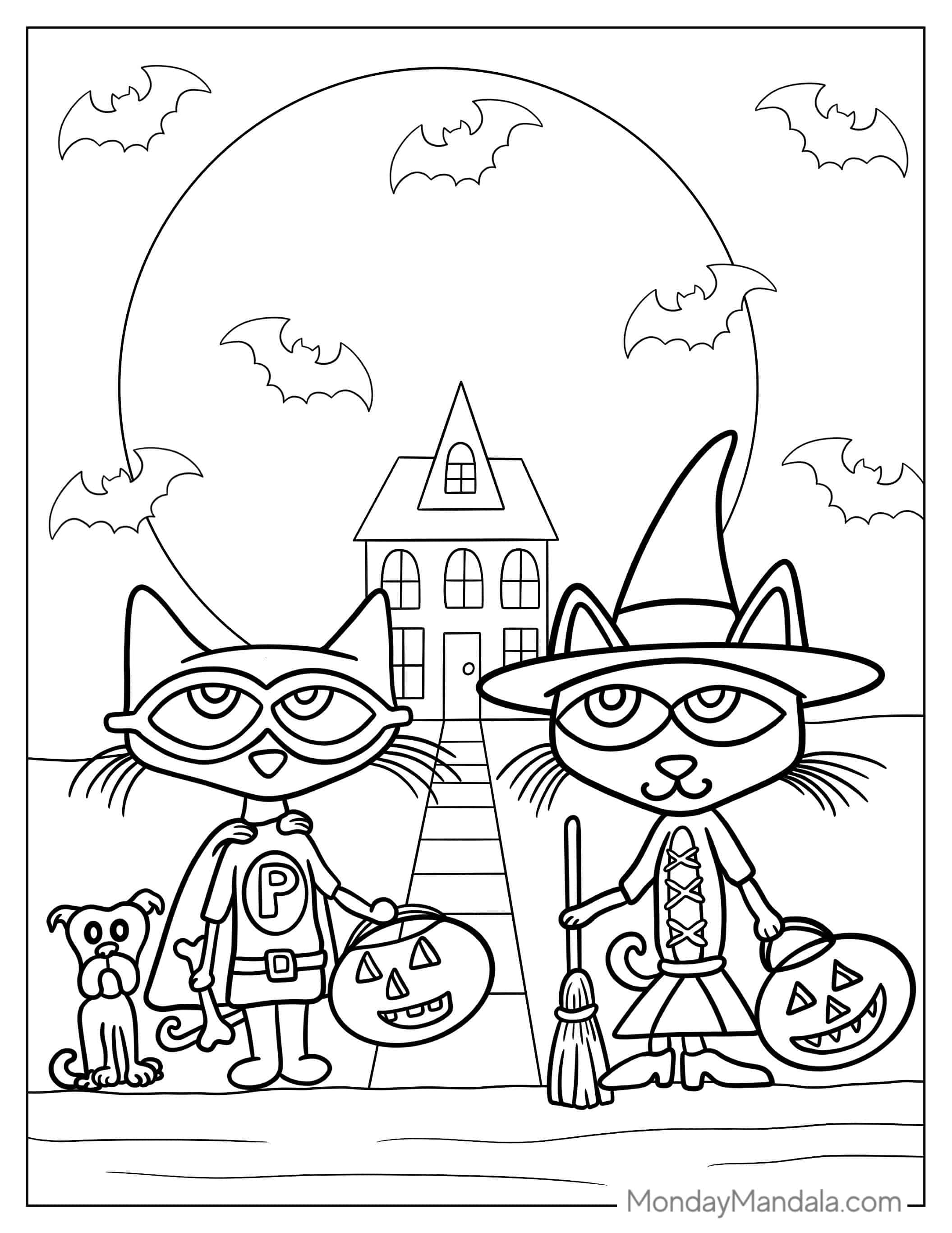 Halloween Themed Pete The Cat Coloring Page coloring page