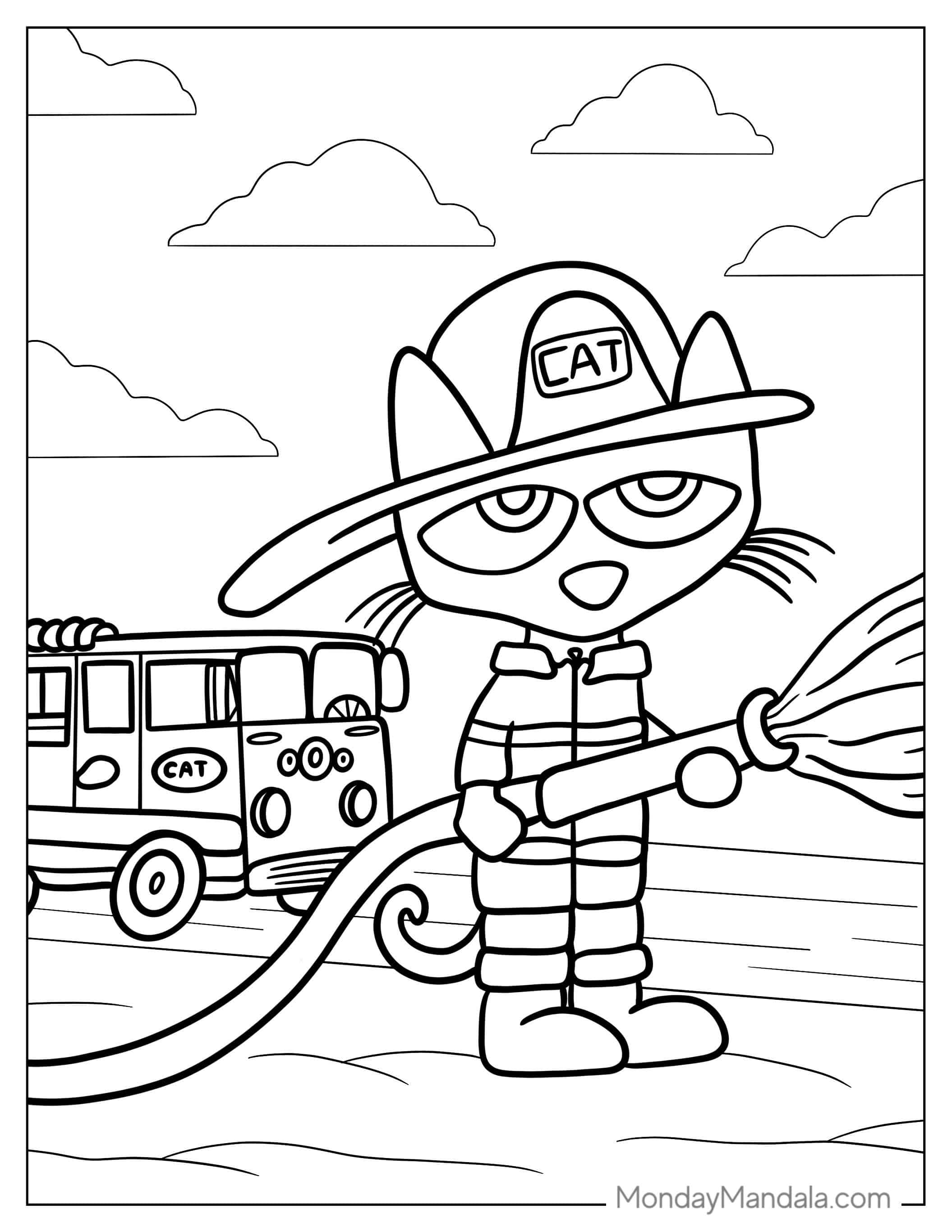 Pete The Cat As a Firefighter coloring page