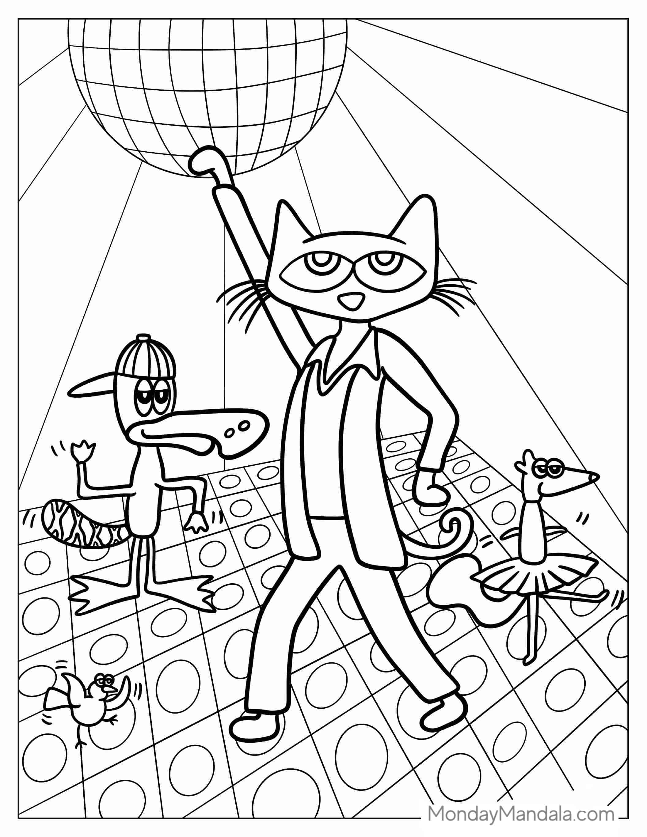 Pete The Cat At a Disco To Color coloring page