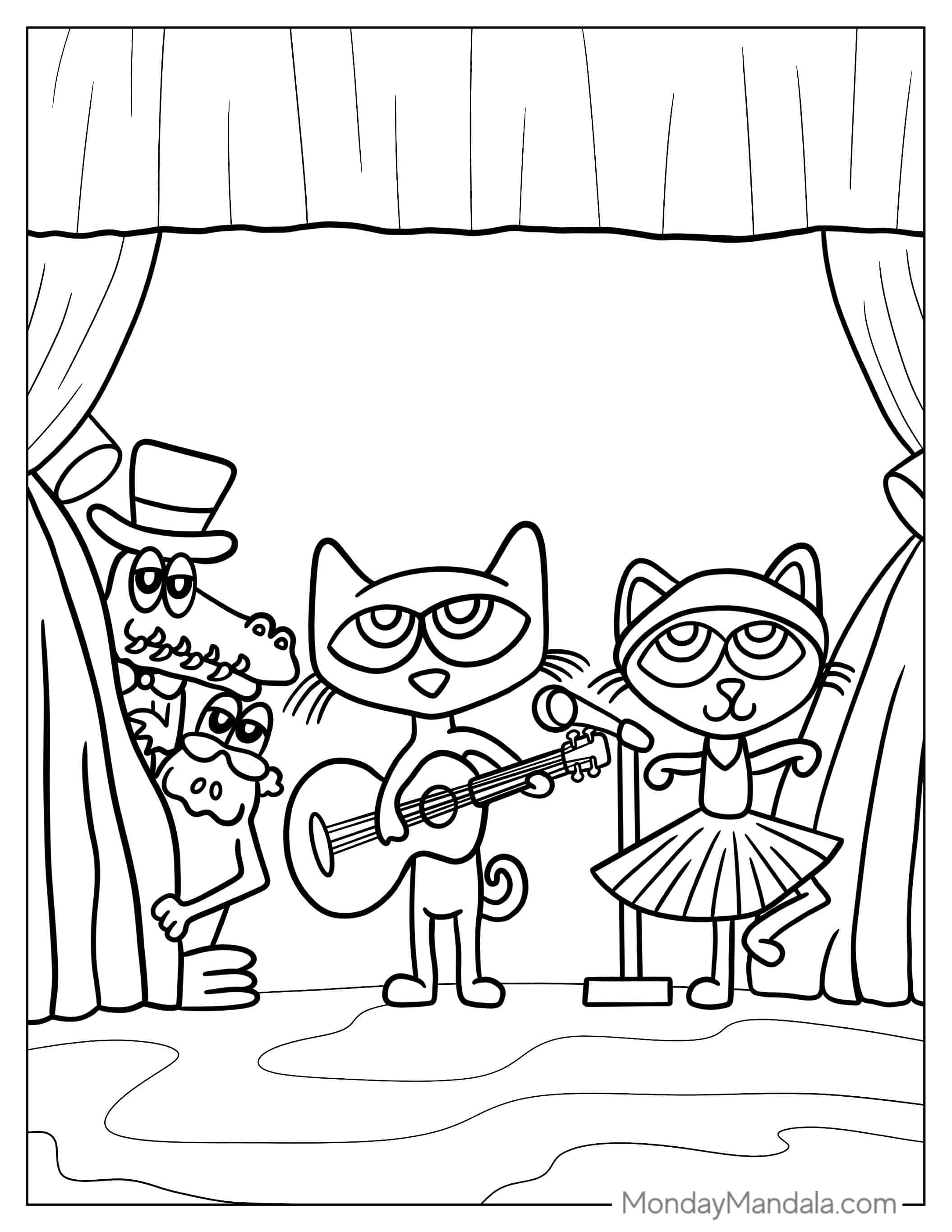 Pete The Cat At a School Talent Show coloring page