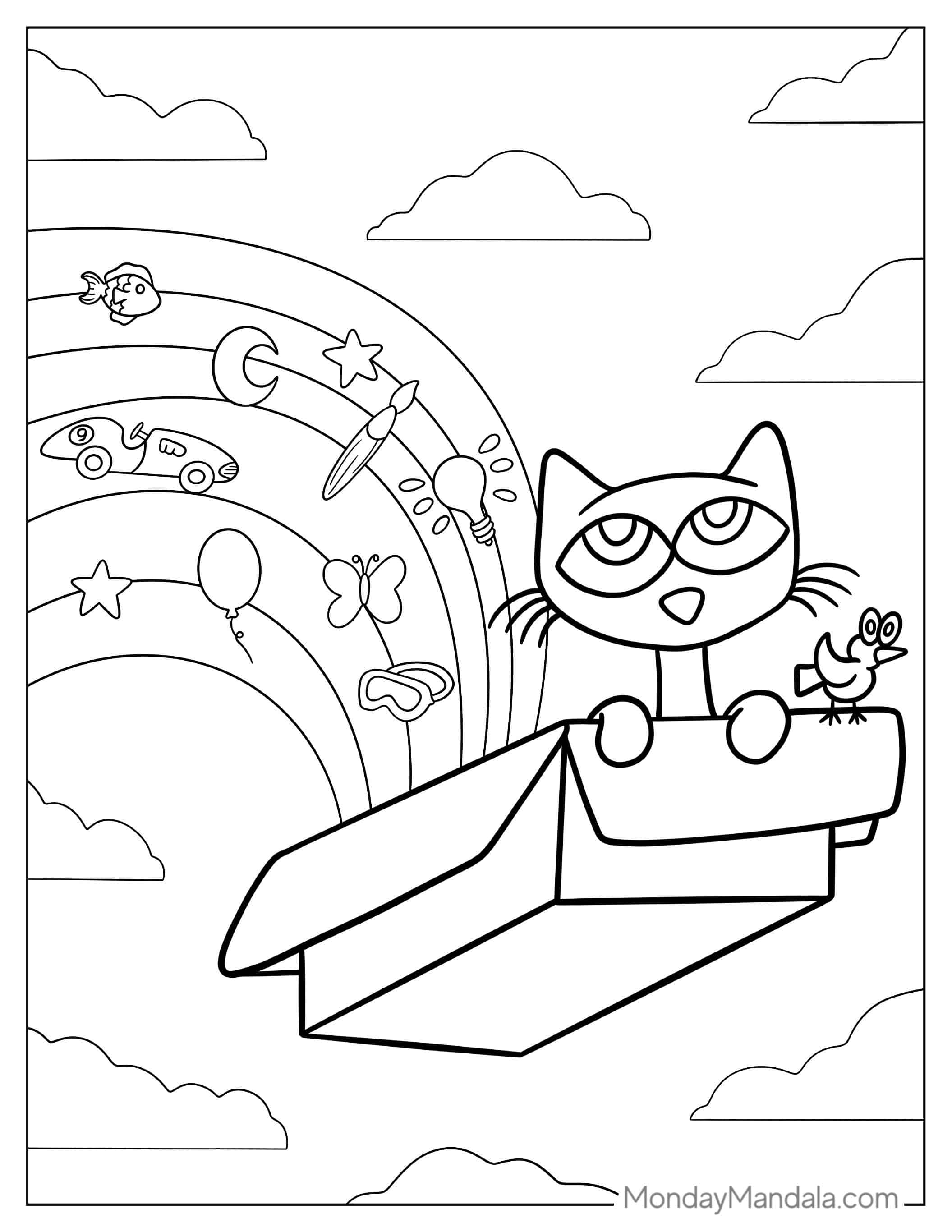 Pete The Cat With Yellow Bird coloring page