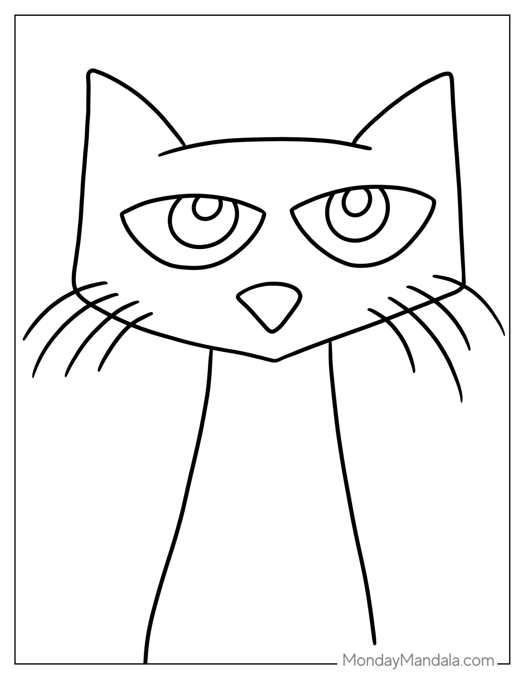 Simple To Color Drawing Of Pete The Cats Face coloring page — printable line art