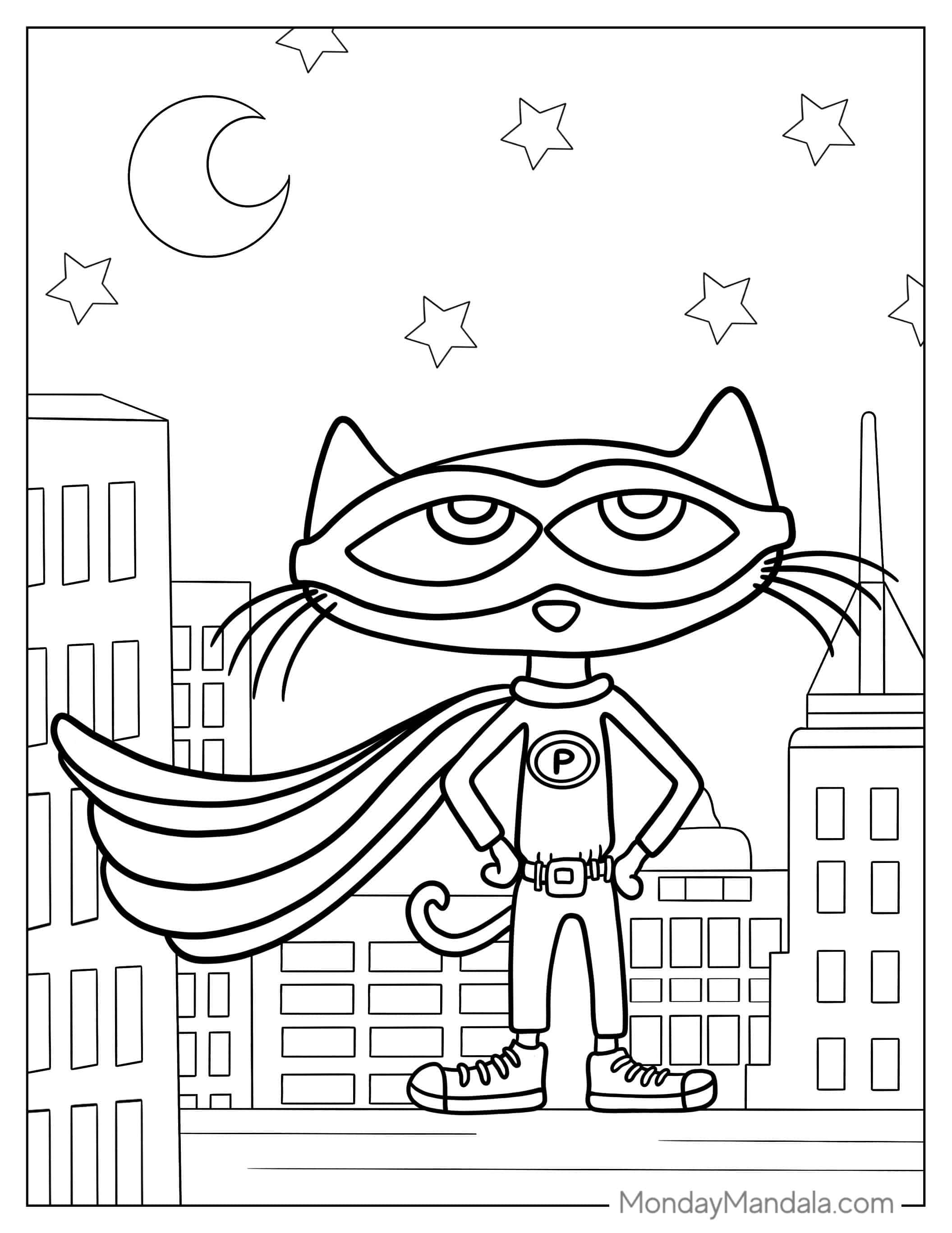 Superhero Pete The Cat Coloring Sheet For Kids coloring page