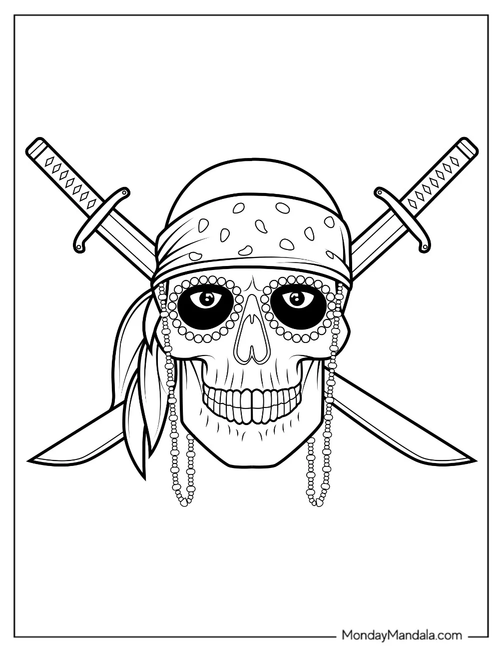 Bejeweled Pirate Coloring Page Skull With Swords For Kids coloring page