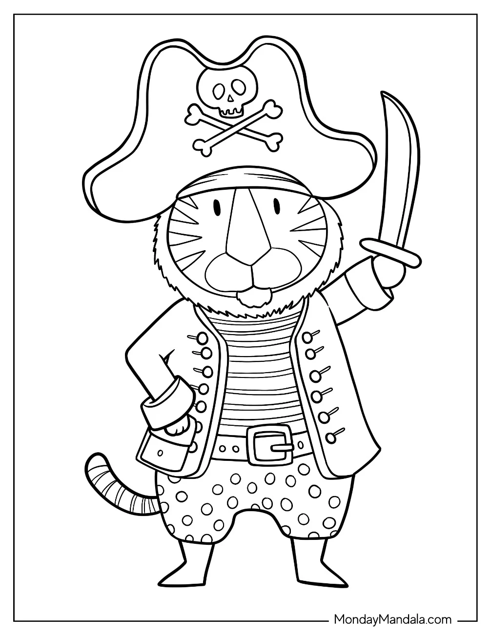 Cute Tiger Pirate Coloring Page For Preschoolers coloring page