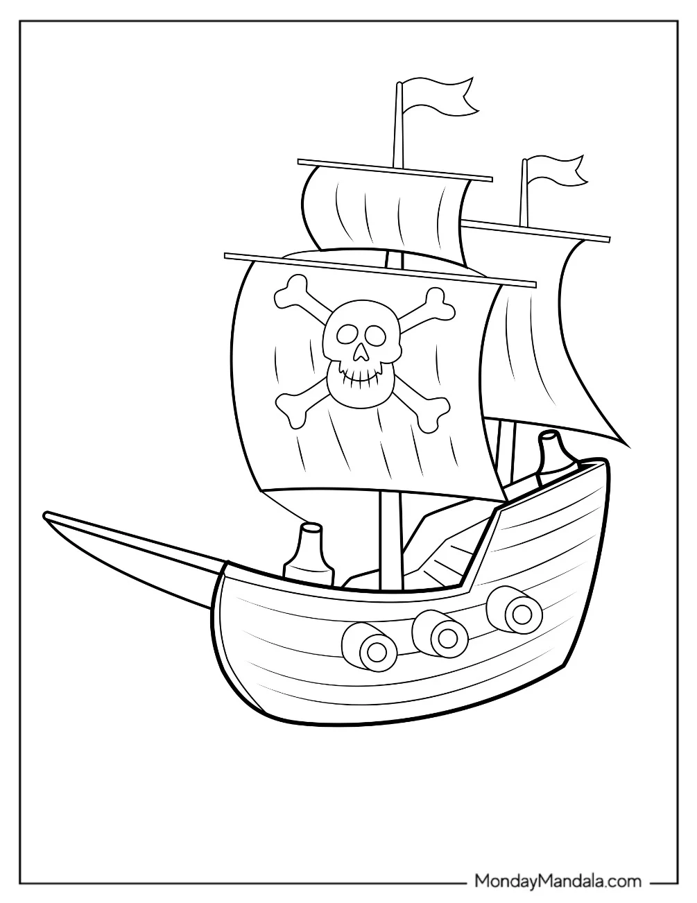 Easy Pirate Coloring Page Ship For Kids coloring page
