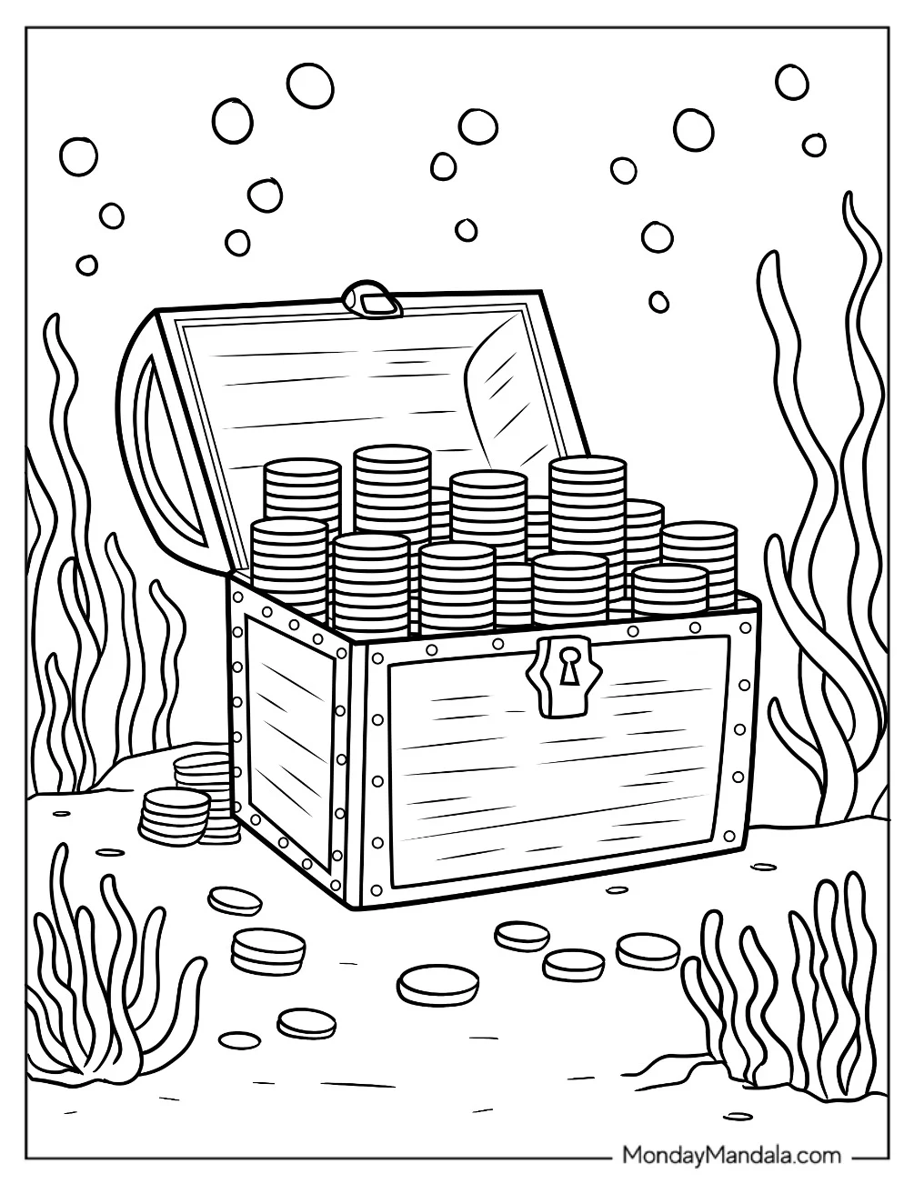 Pirate Coloring Page Treasure Chest Underwater coloring page