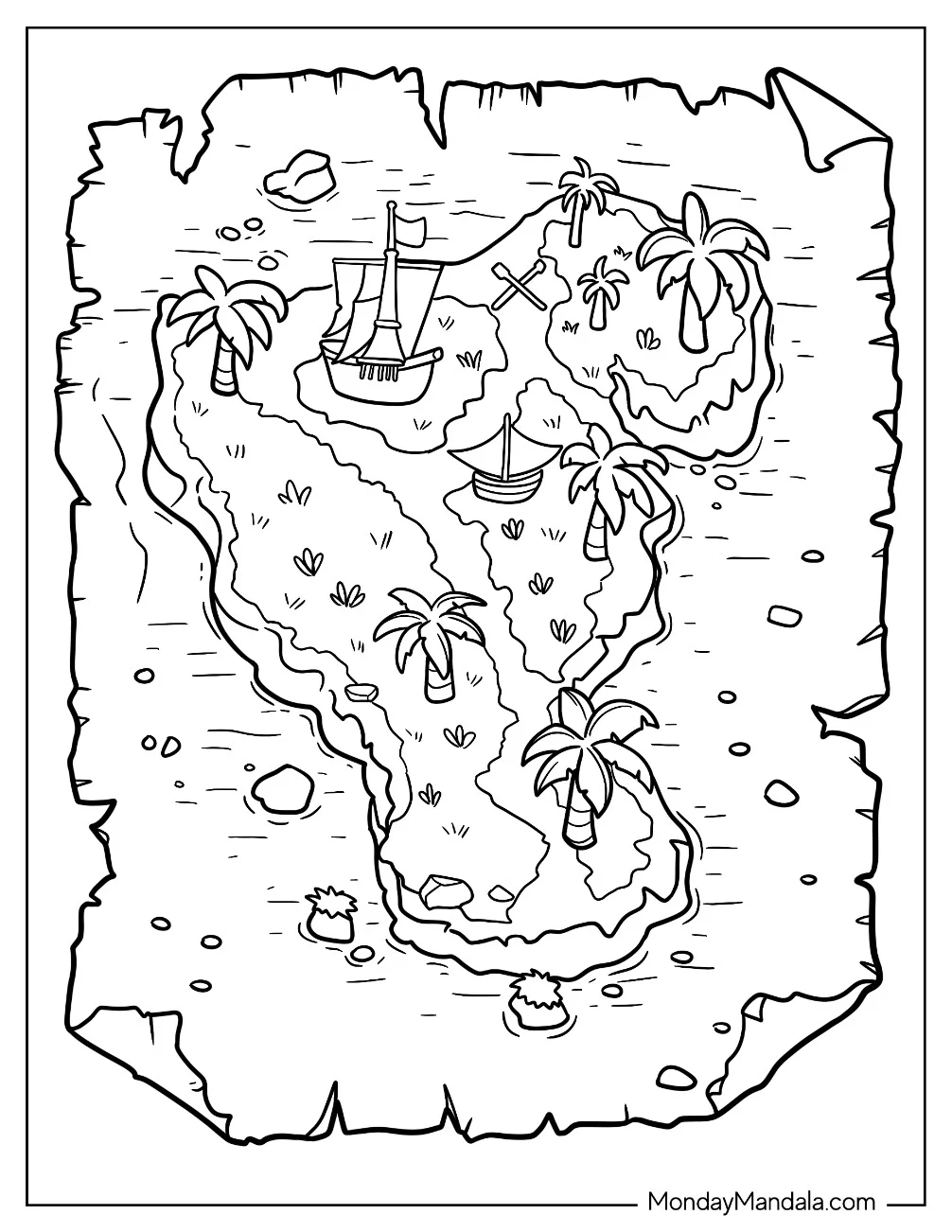 Pirate Coloring Page Treasure Map coloring page — printable line art