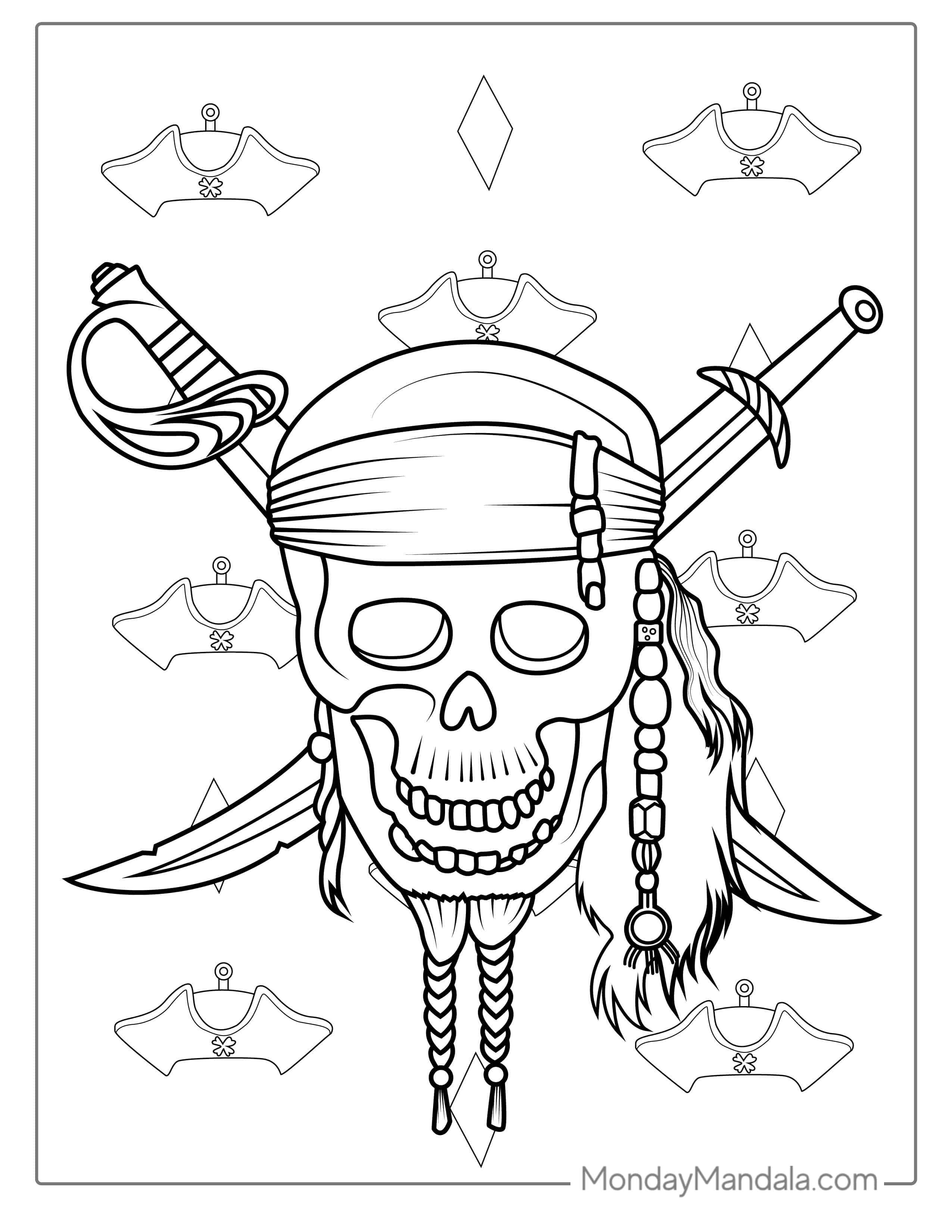 Pirate Skull And Bones Emblem Coloring Sheet coloring page