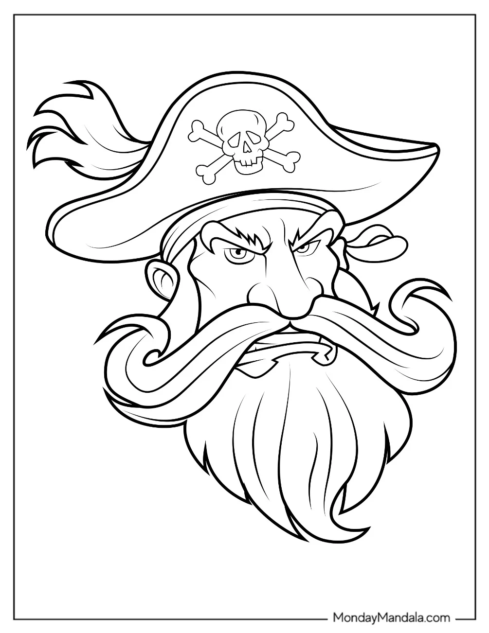 Serious Pirate Coloring Page With Long Beard And Mustache coloring page — printable line art