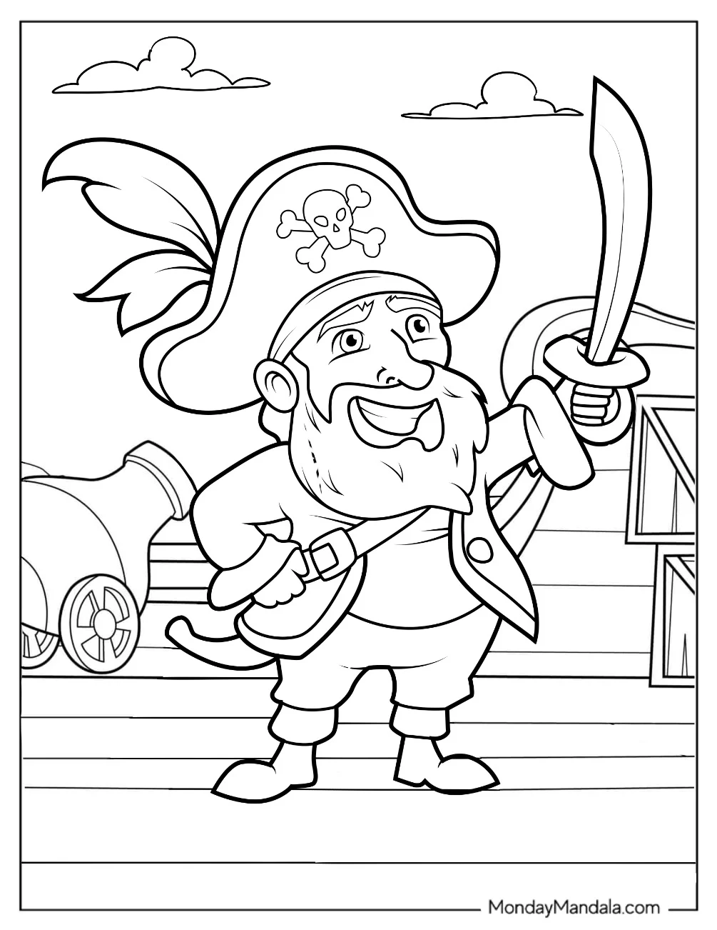 Stout Pirate Coloring Page Captain With A Sword For Kids coloring page