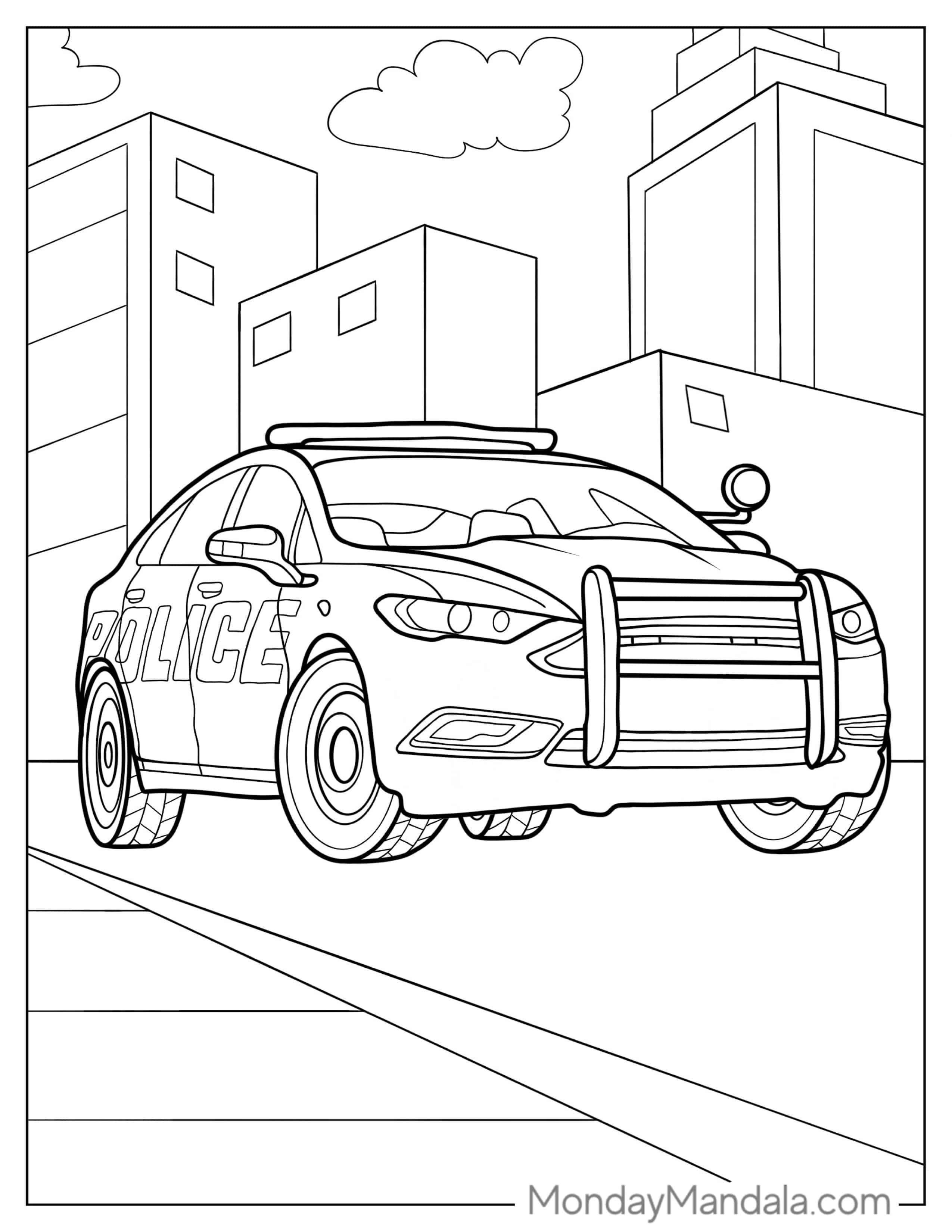 Coloring Page Of Police Car Driving In City coloring page