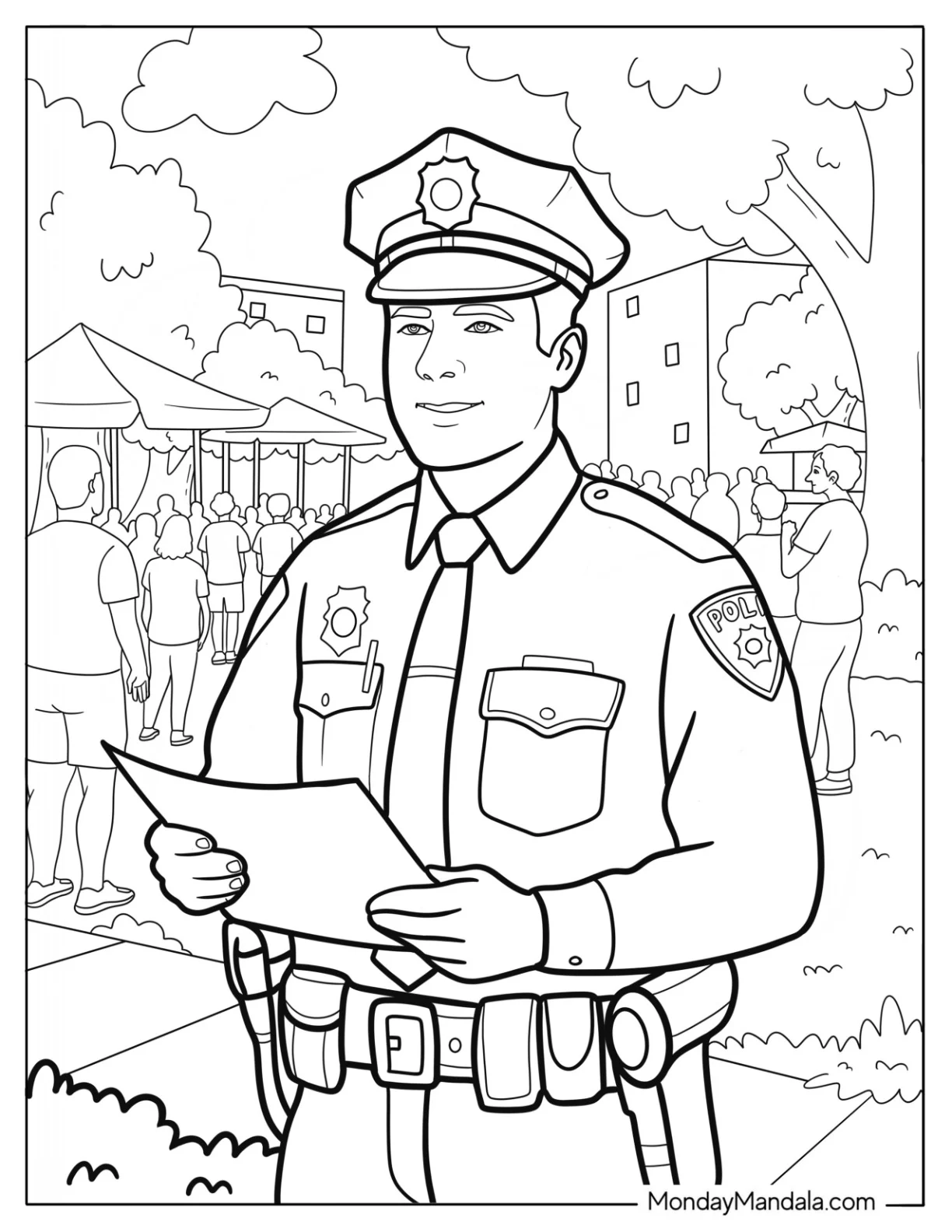 Community Police Coloring Page Reading a Statement coloring page