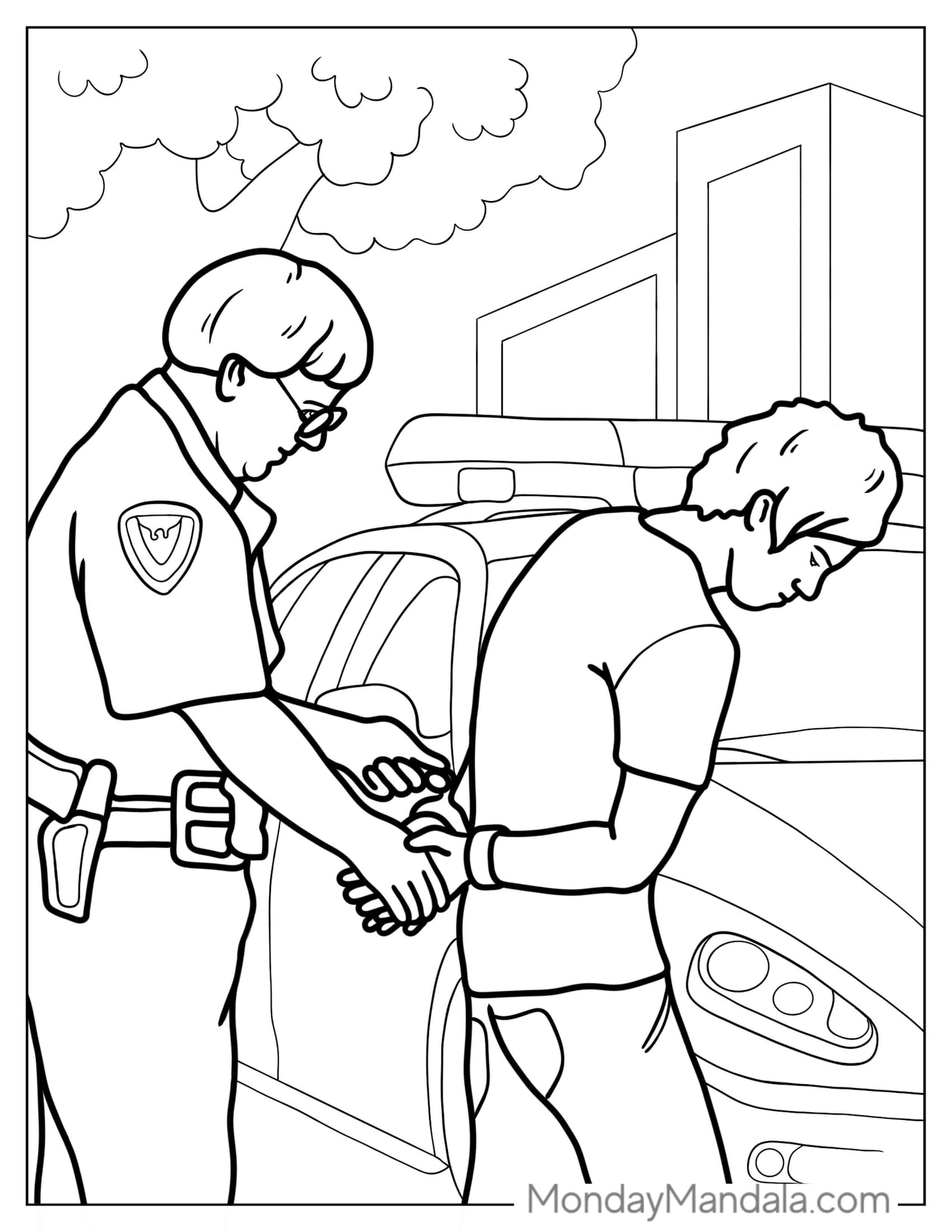 Criminal Being Arrested By Police Man To Color coloring page
