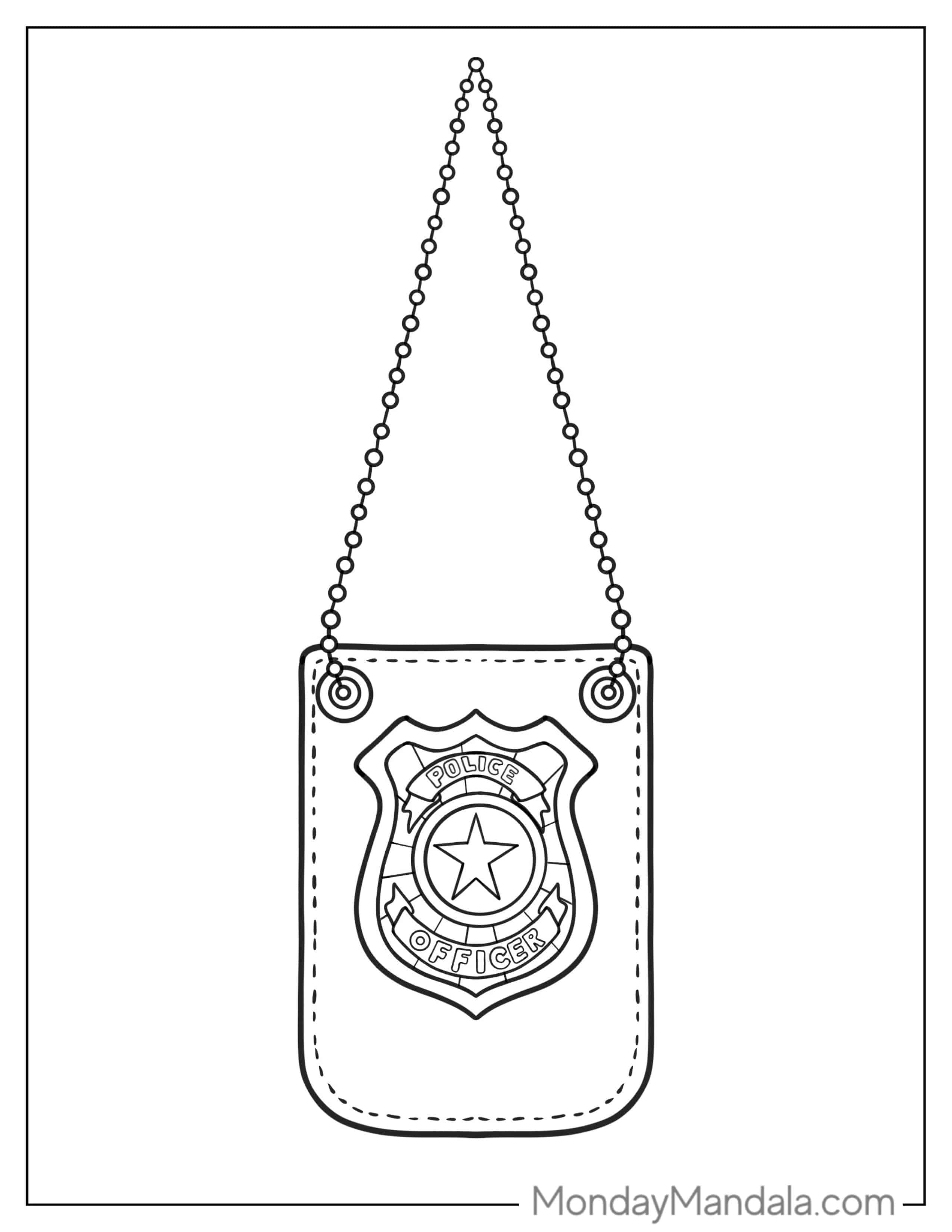 Hanging Police Officer Badge On Chain coloring page
