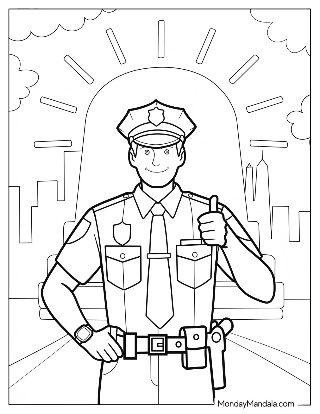Police Coloring Page in Uniform with Thumbs Up coloring page