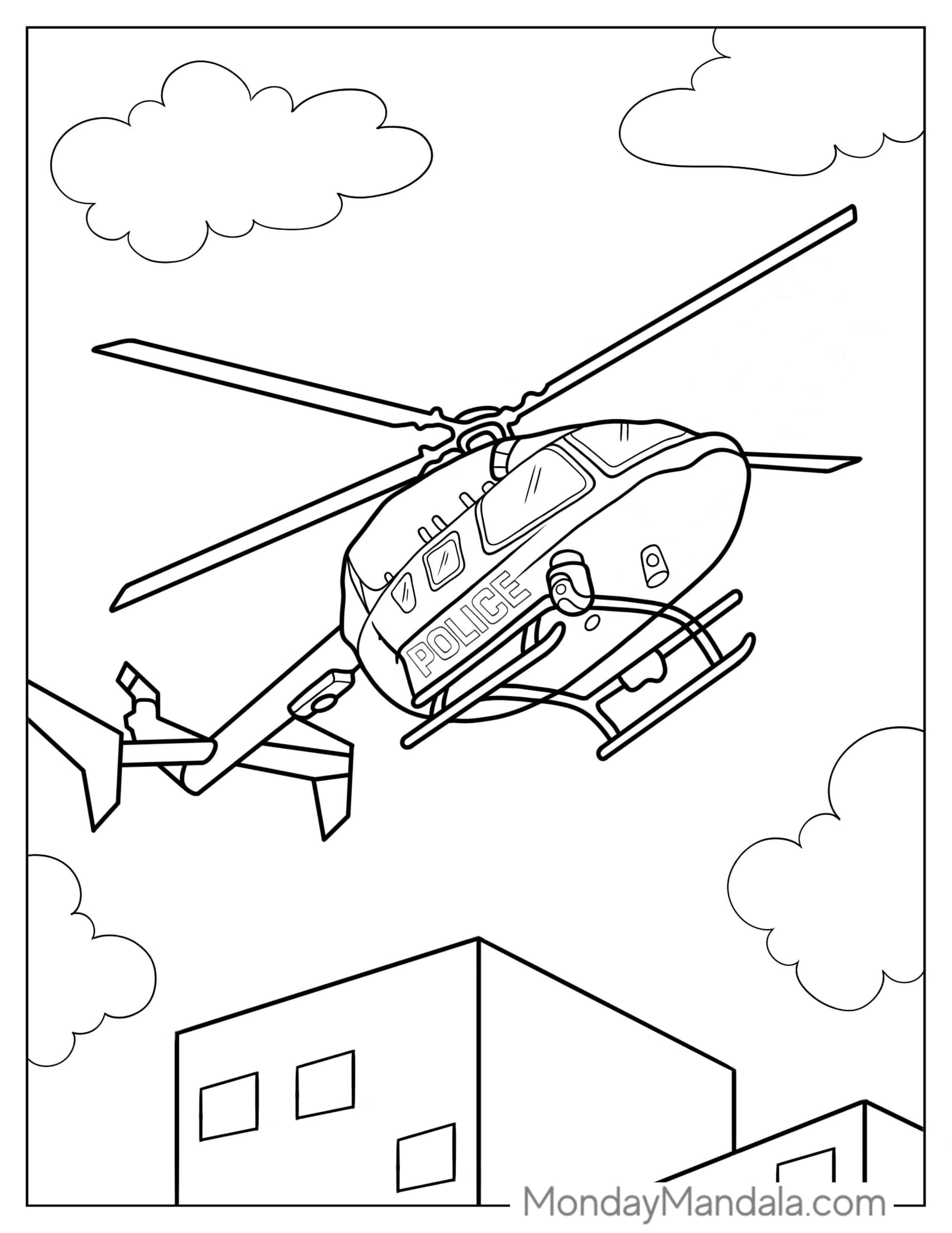 Police Helicopter Coloring Page For Kids coloring page