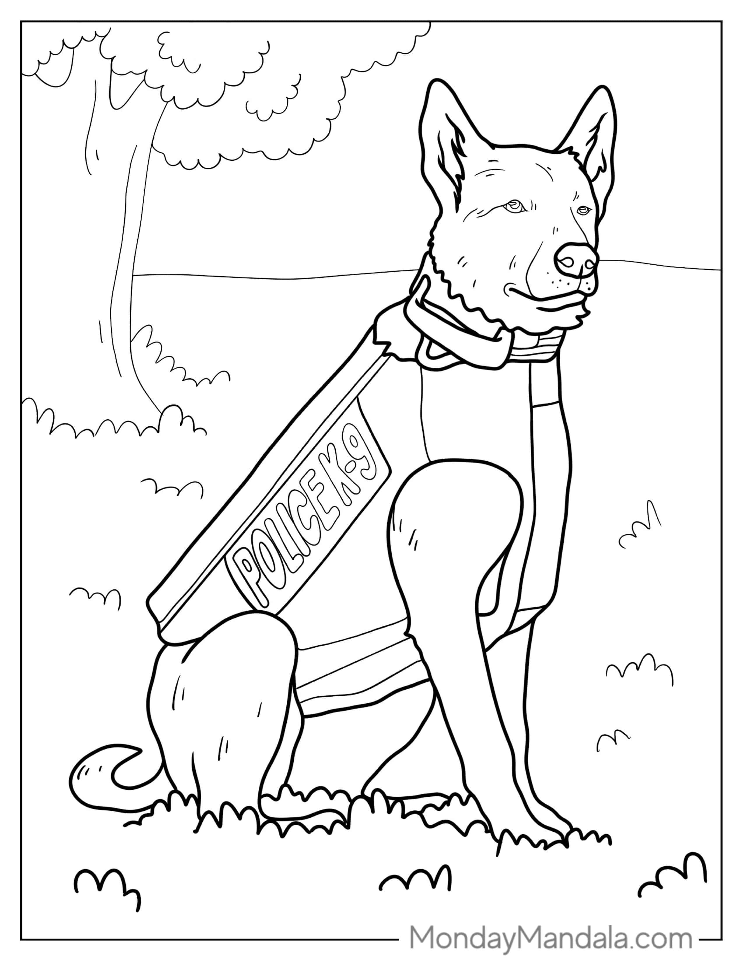 Police K-9 Dog Coloring Sheet For Kids coloring page