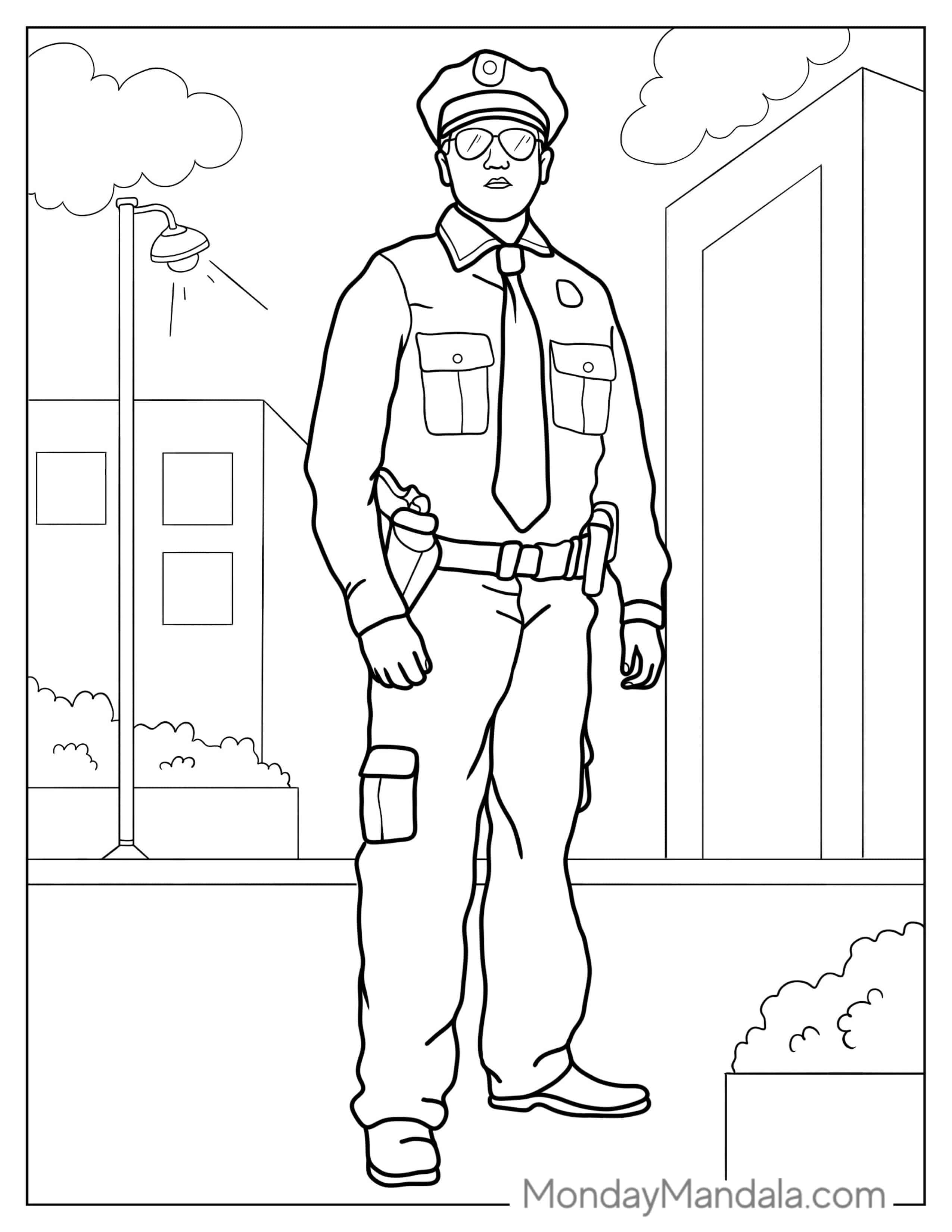 Police Man Patrolling The Streets coloring page