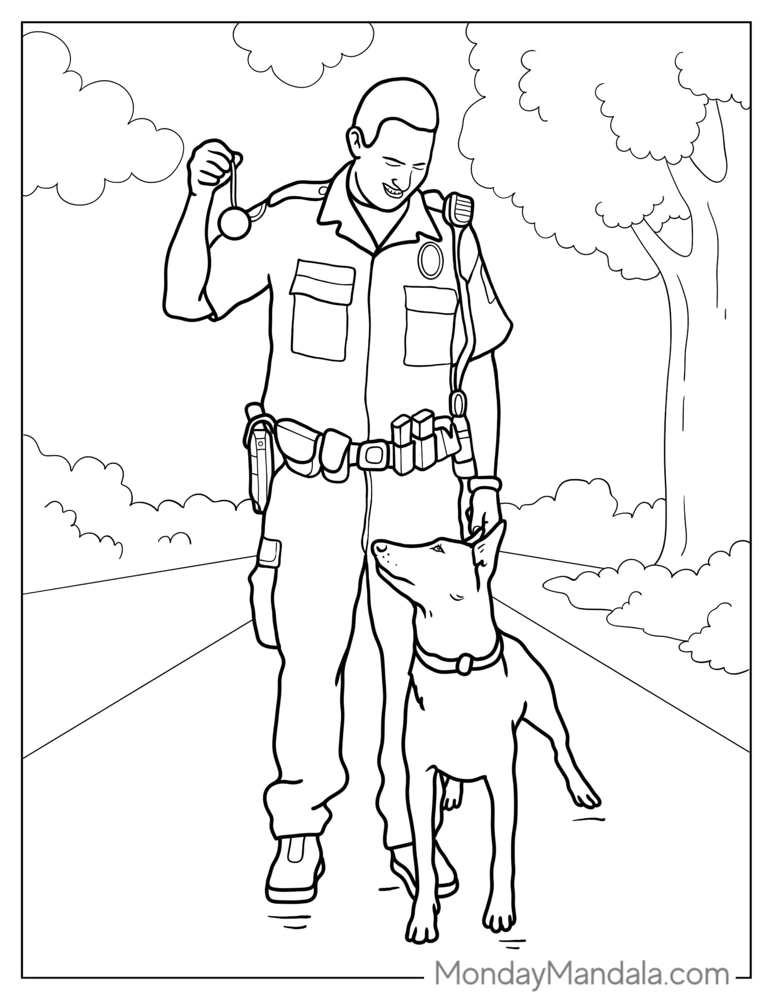 Police Officer Training Police Dog coloring page