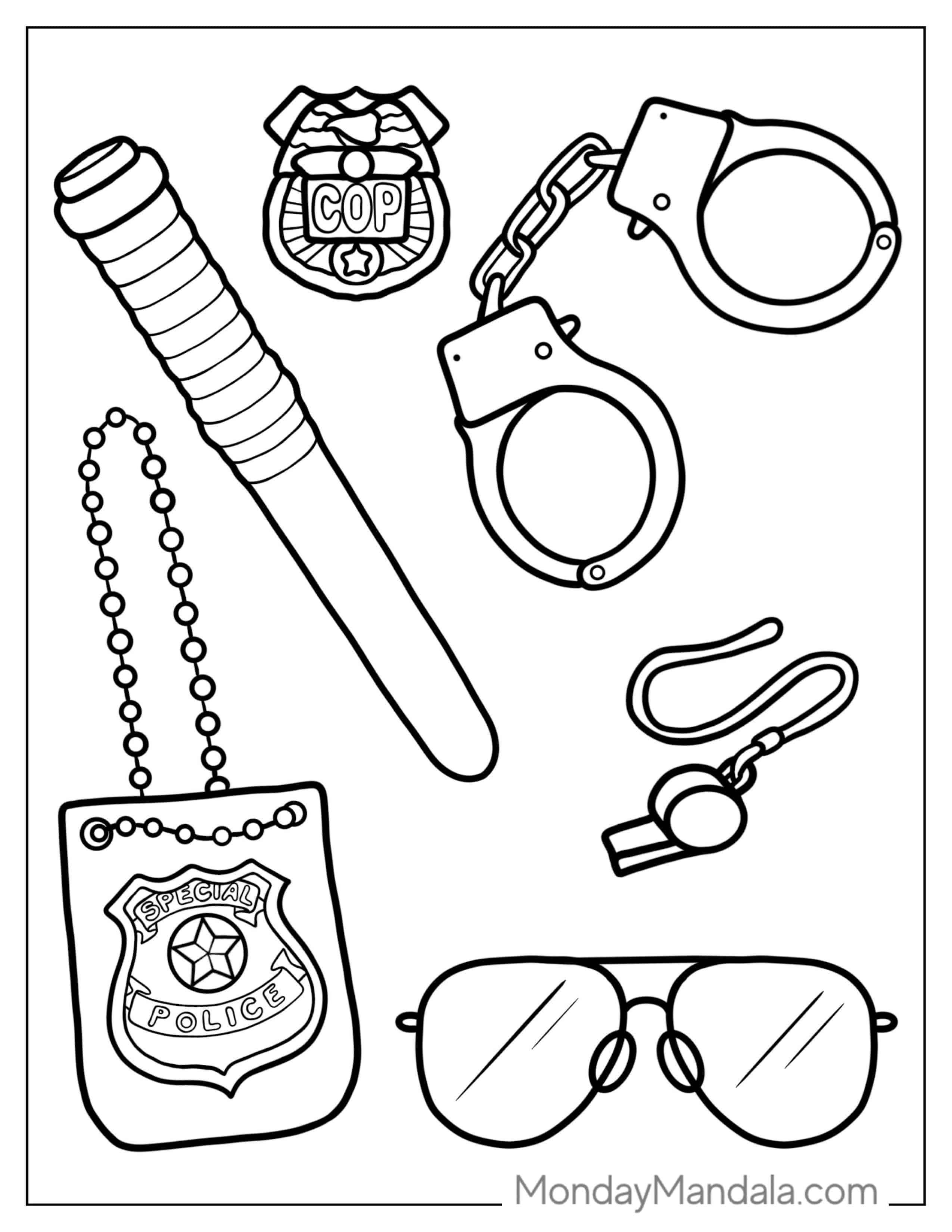 Police Officers Equipment To Color coloring page