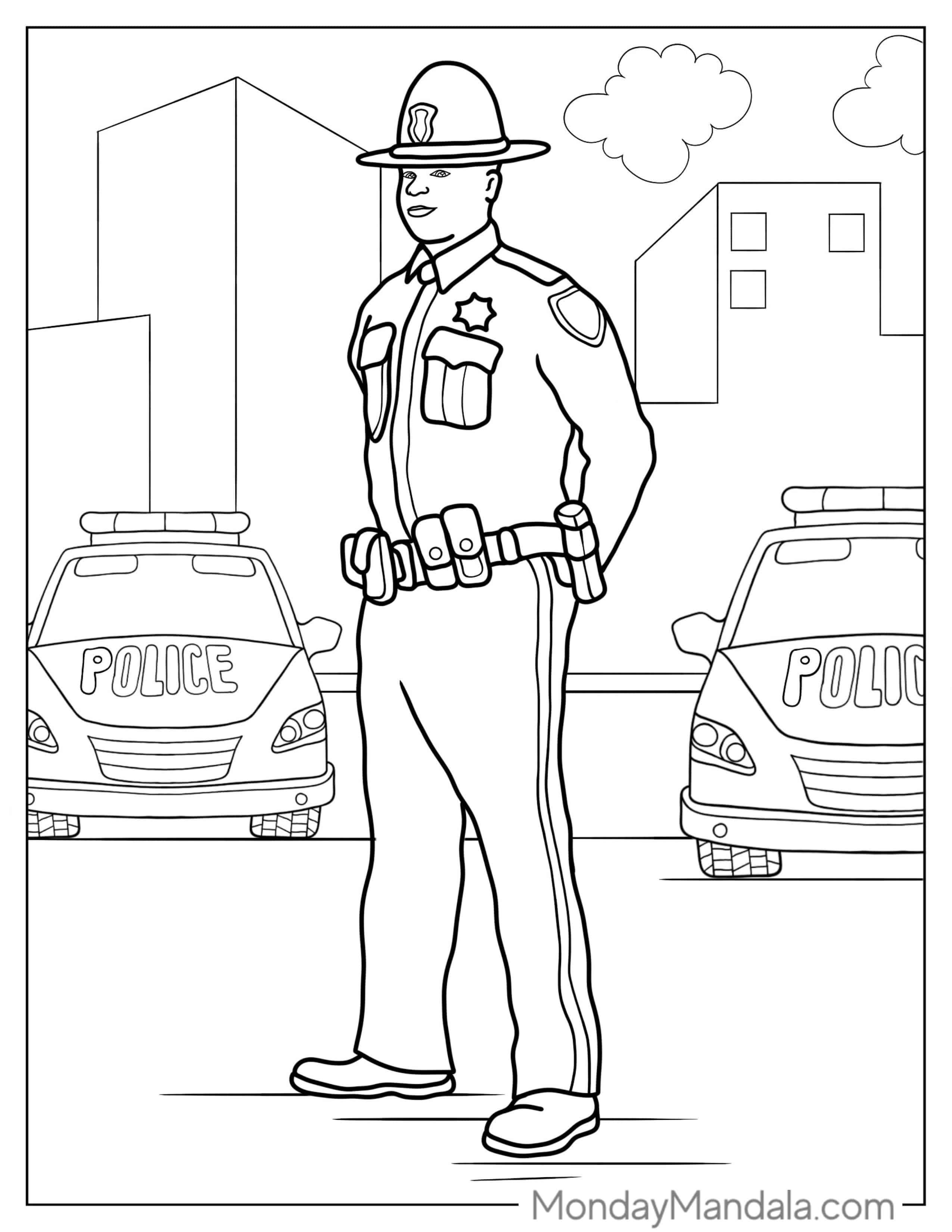 Police State Trooper To Color coloring page — printable line art