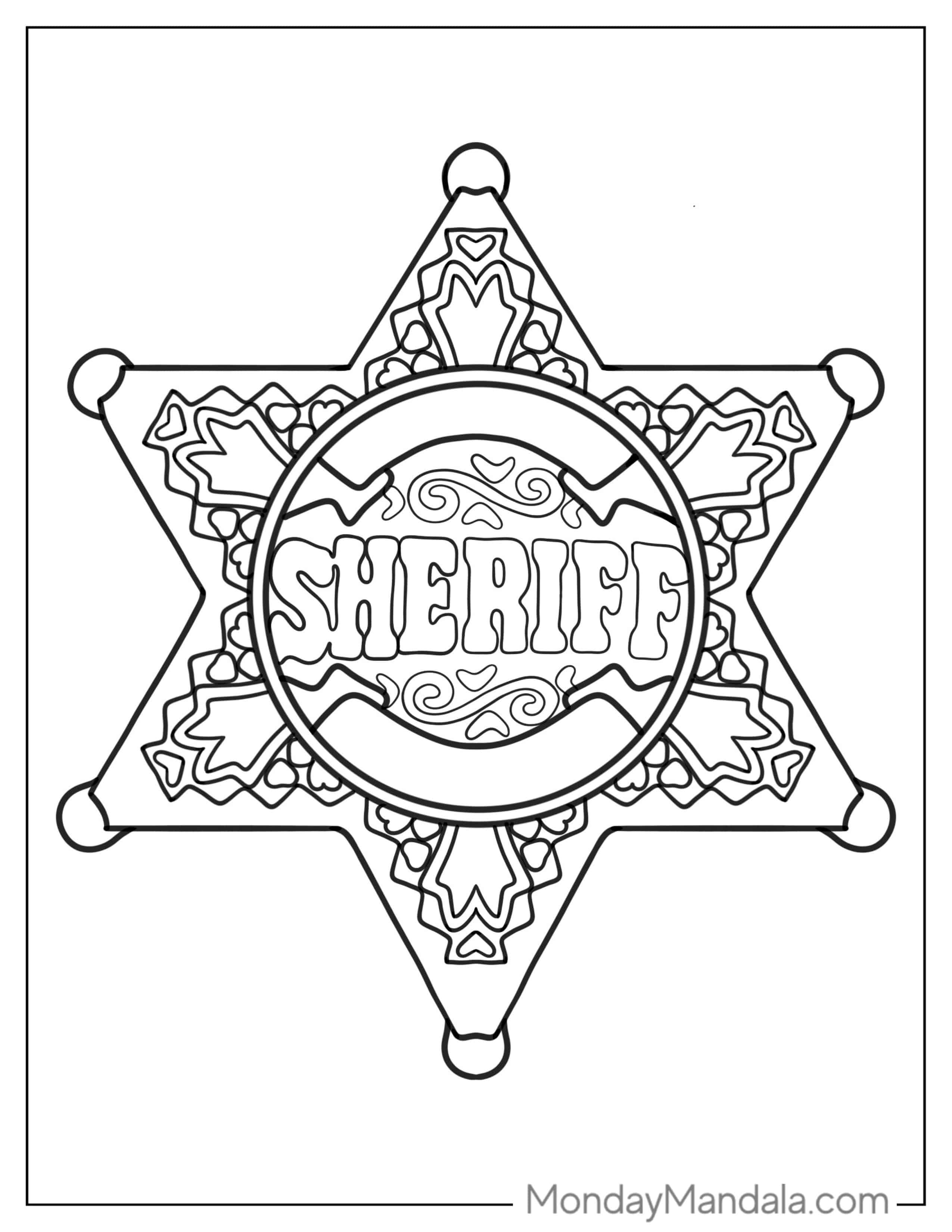 Sheriff Badge Coloring Sheet For Kids coloring page