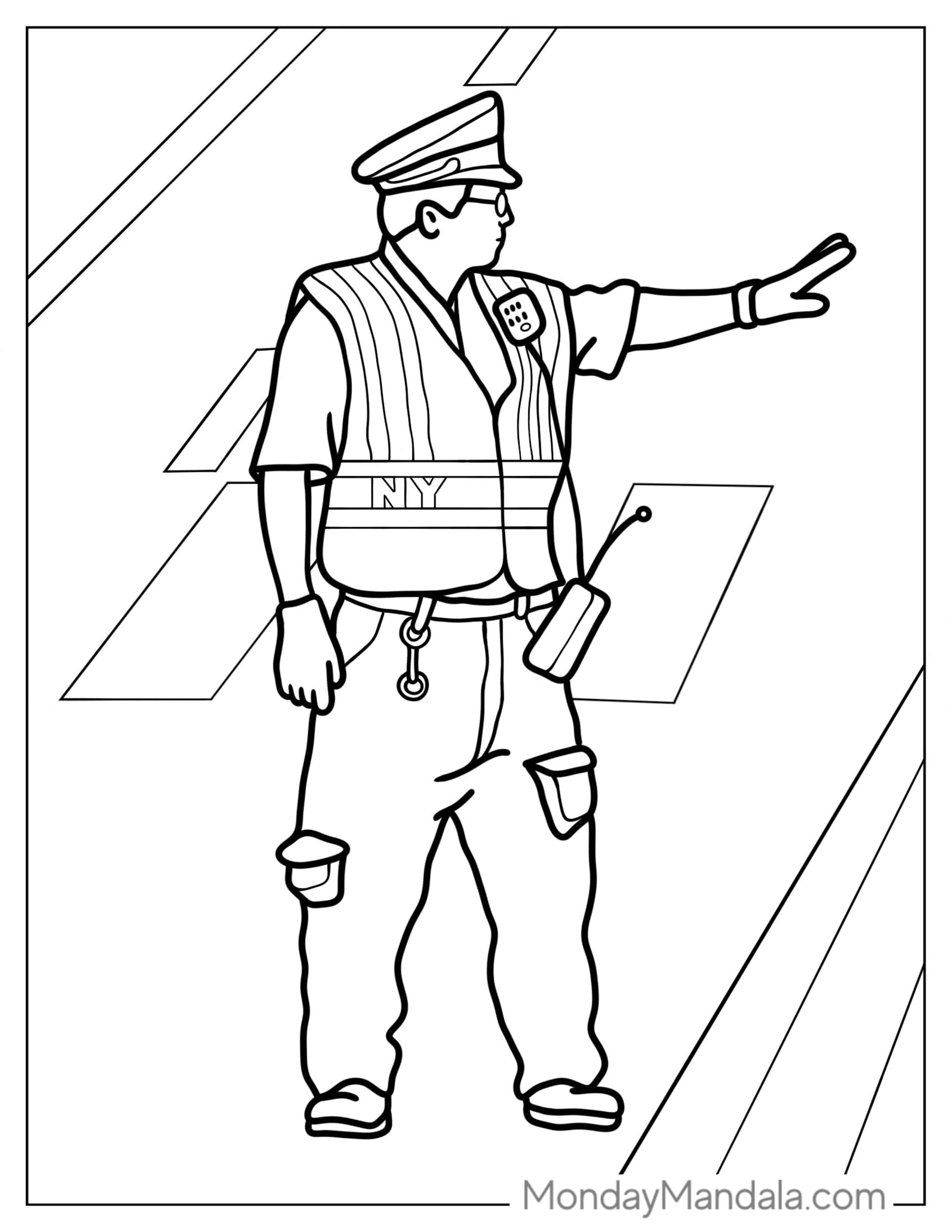 Traffic Control Police Officer To Color coloring page