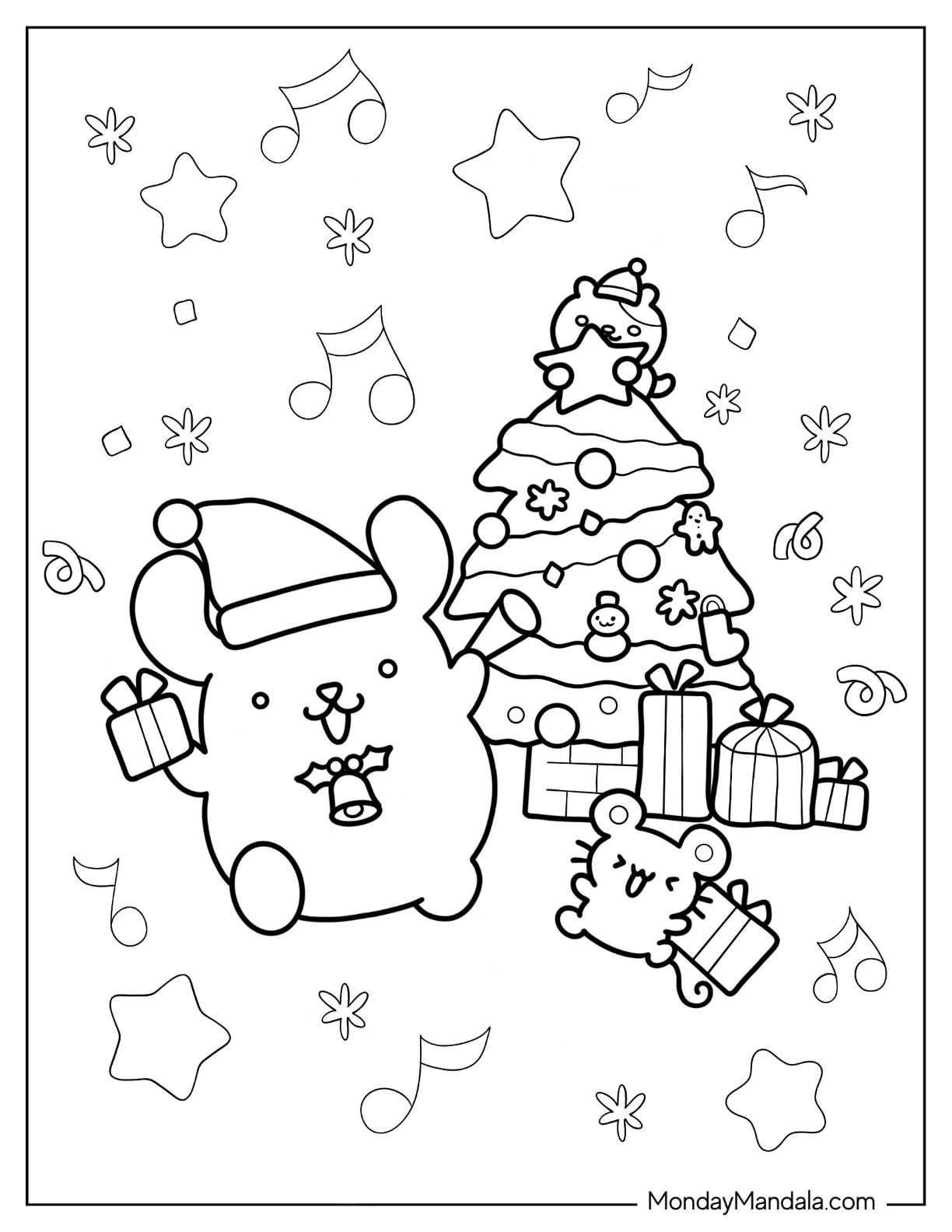 Pompompurin And Scone Holding Christmas Presents Coloring Page coloring page