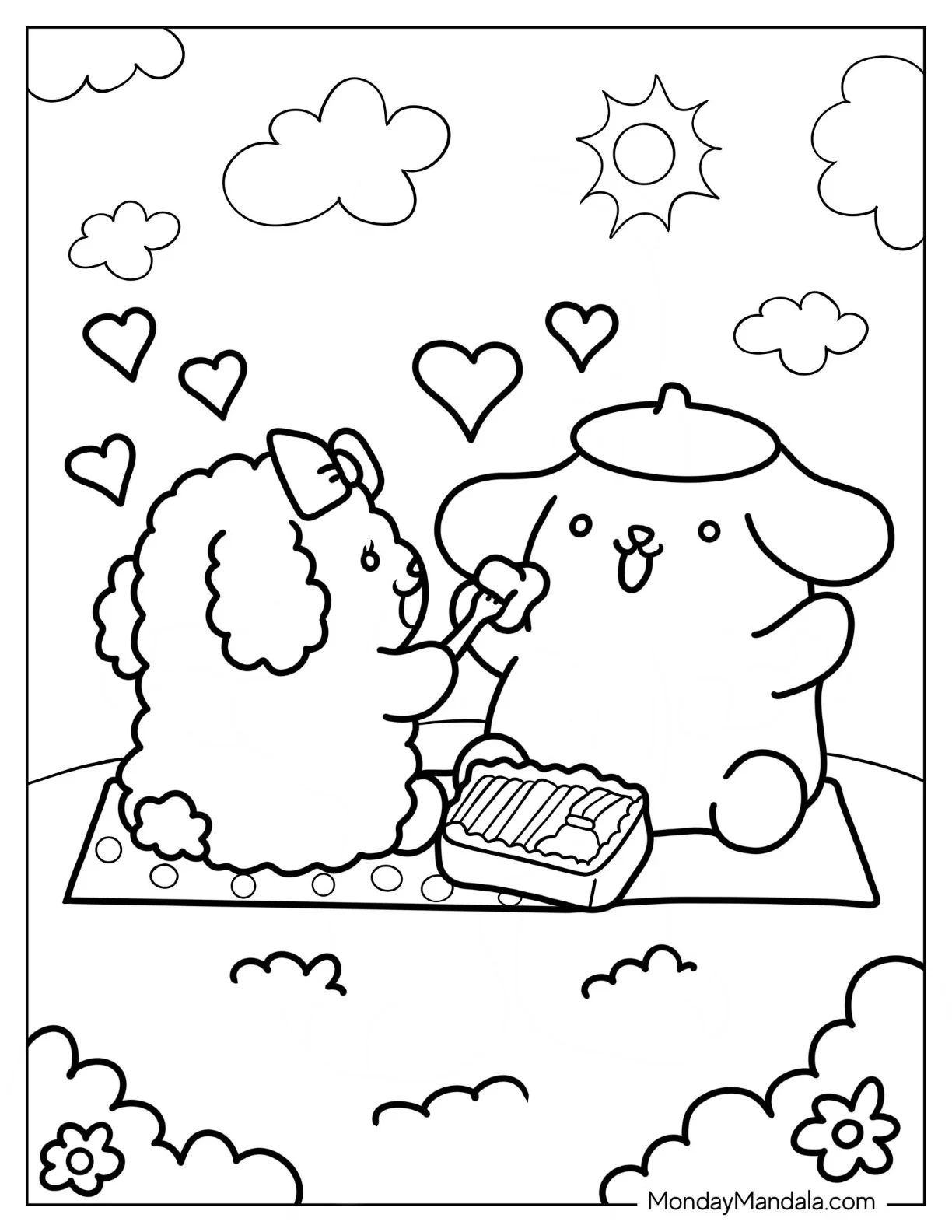 Pompompurin Picnic Date With Macaroon Coloring Sheet coloring page