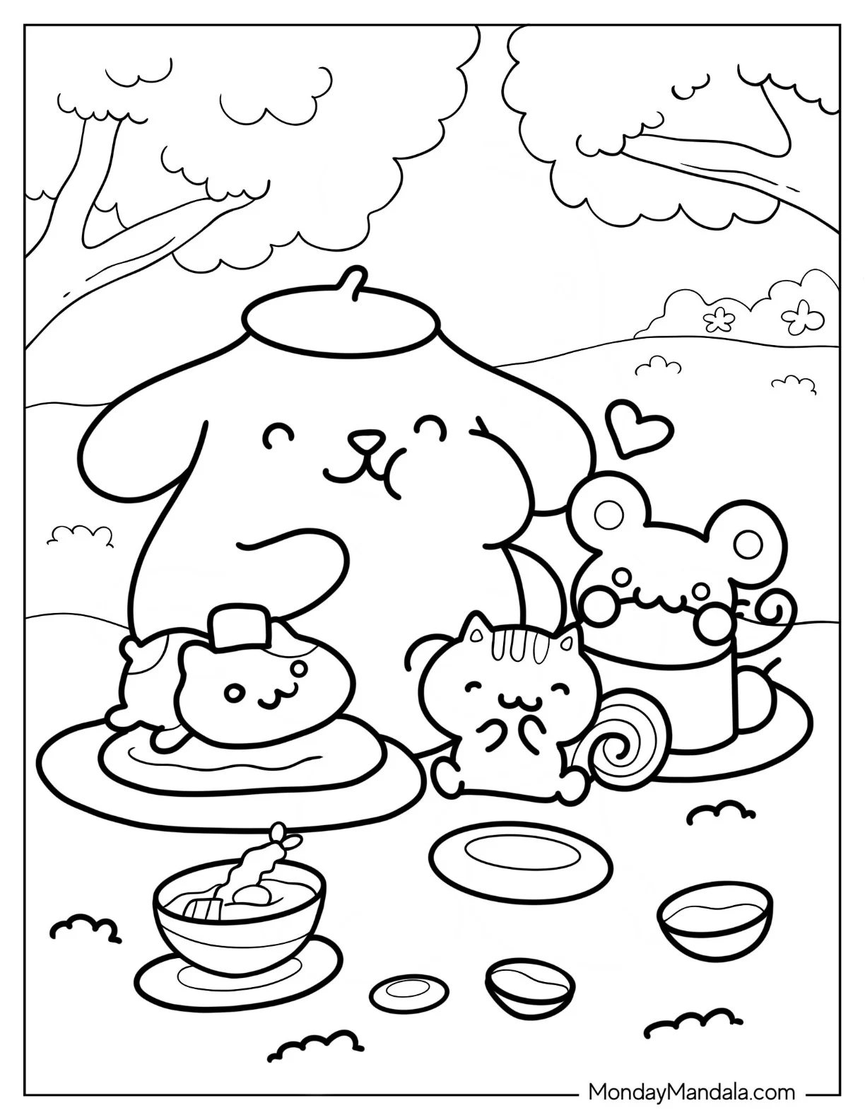 Pompompurin Purin With Muffin, Bagel, And Scone Coloring Page coloring page