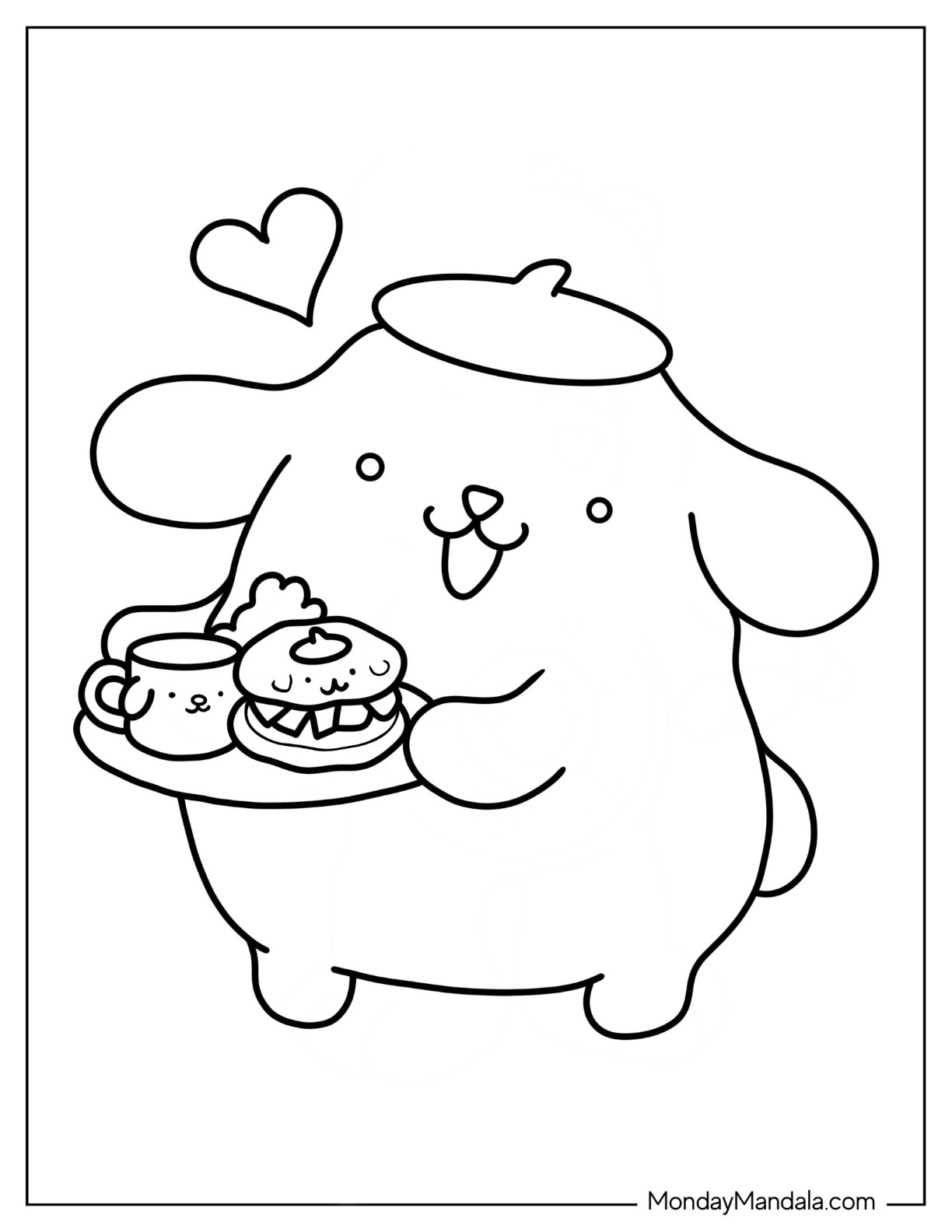 Pompompurin Serving Coffee And Burger Coloring Sheet coloring page