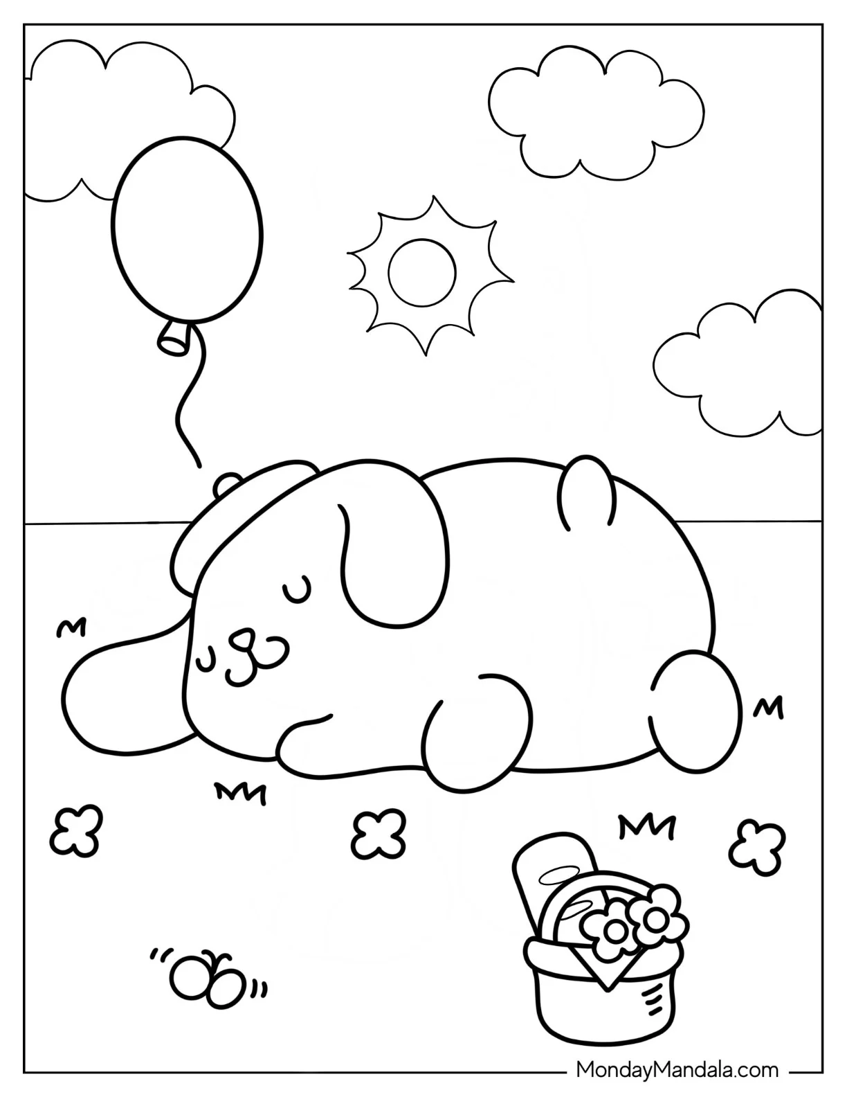 Pompompurin Sleeping On Grass Coloring Page coloring page