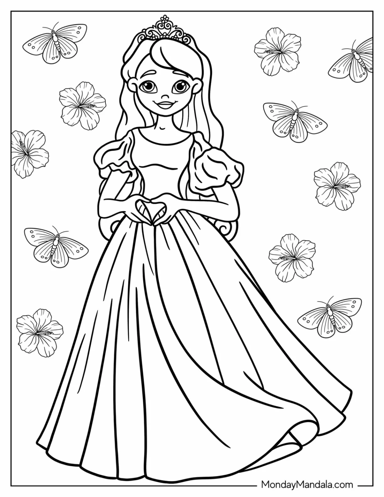 Cartoon Princess Coloring Page In Ball Gown coloring page