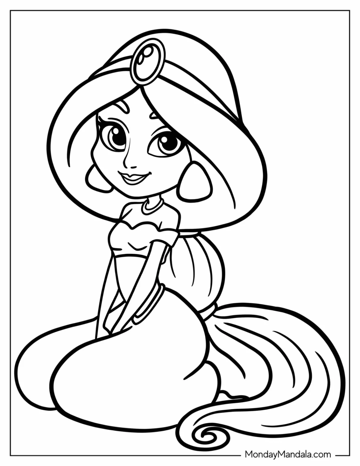 Cute Princess Coloring Page Of Jasmine coloring page