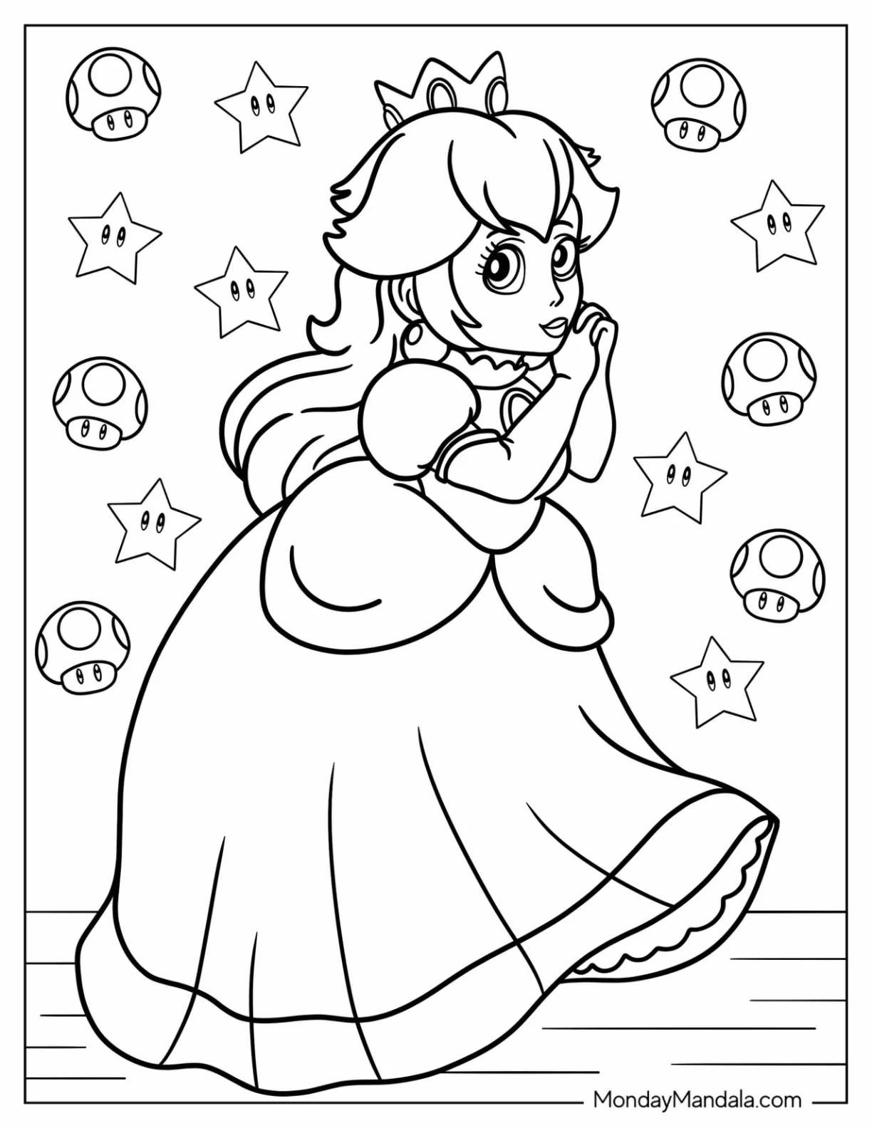 Princess Coloring Page Of Chibi Princess Peach coloring page — printable line art